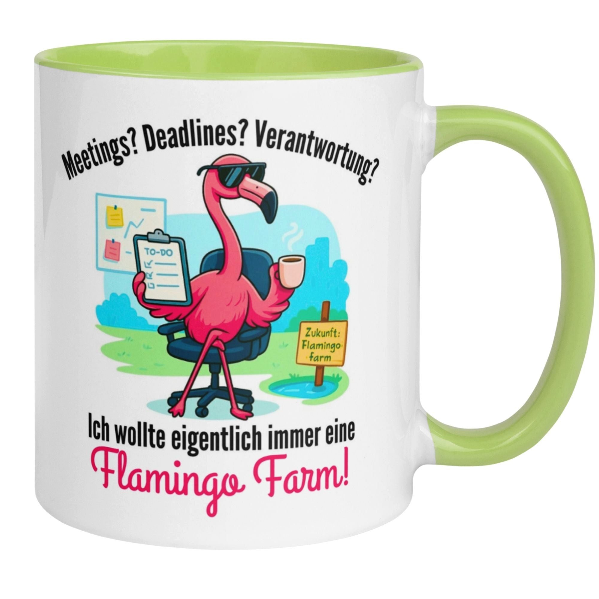 Momentals Tasse Chefin – „Ich wollte immer eine Flamingo Farm“ – Geschenk Beste Chefin, Gratis Versand · Links-&Rechtshänder · Spülmaschinenfest