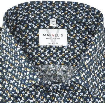 MARVELIS Businesshemd Businesshemd - Modern Fit - Langarm - Muster - Dunkelblau mit Muster