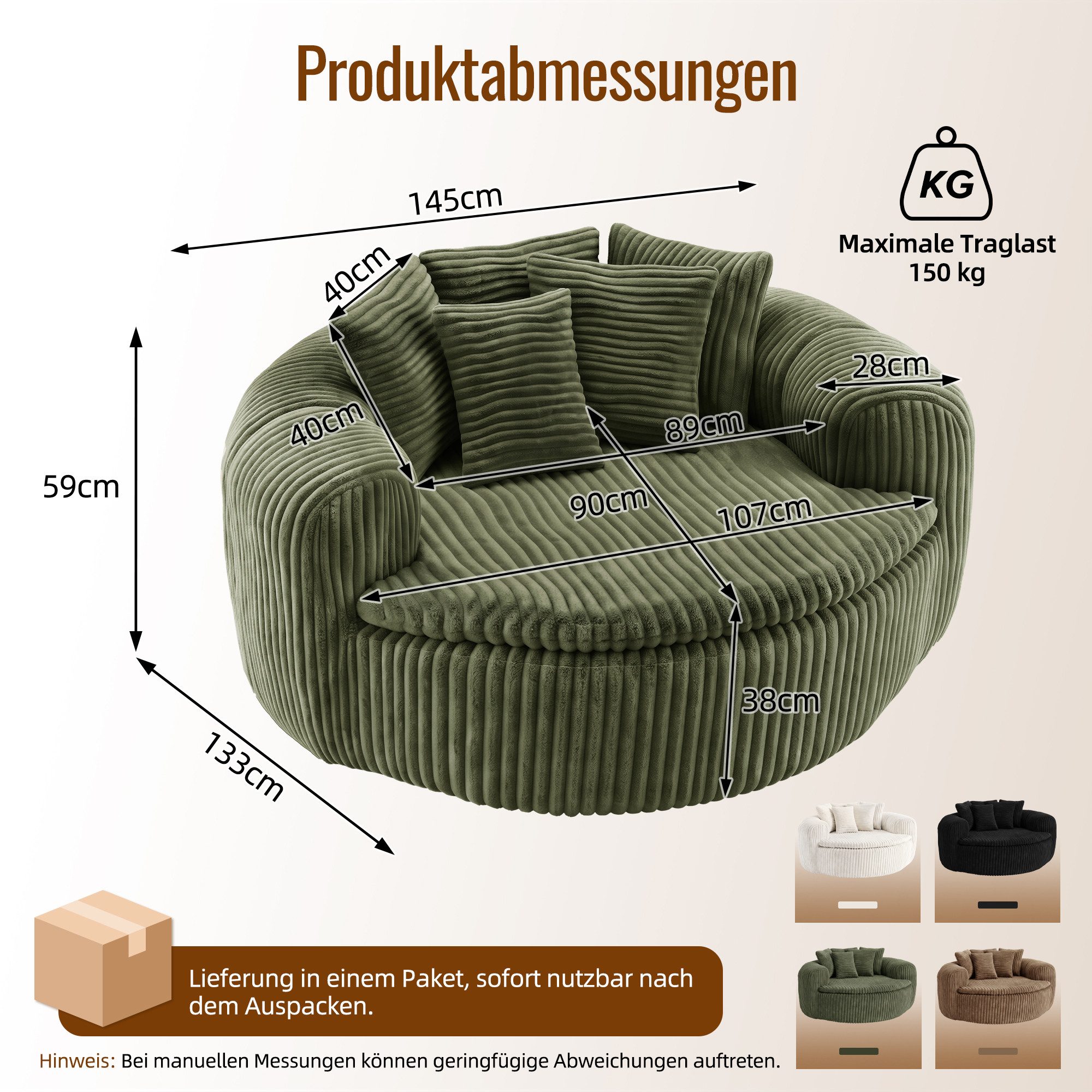 Celya Sitzsack mit gepolstertem tiefem Sitz und fünf Rückenkissen (Loungesessel für Erwachsene, extrabreite umschließende Armlehnen) – Bild 2 von 5