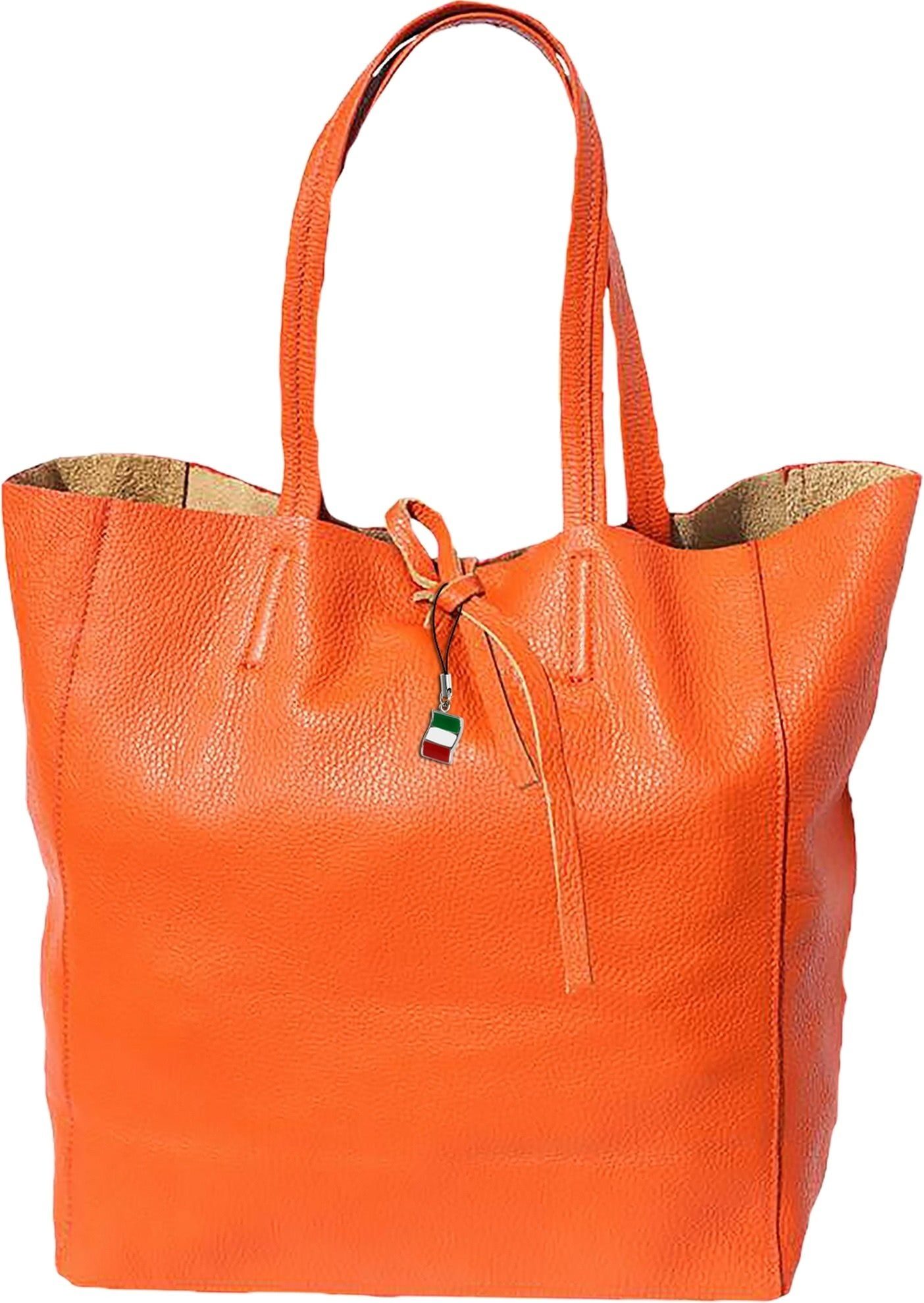 FLORENCE Schultertasche Florence ital. Echtleder Shopper orange (Shopper), Damen Leder Shopper, Schultertasche, orange ca. 30cm