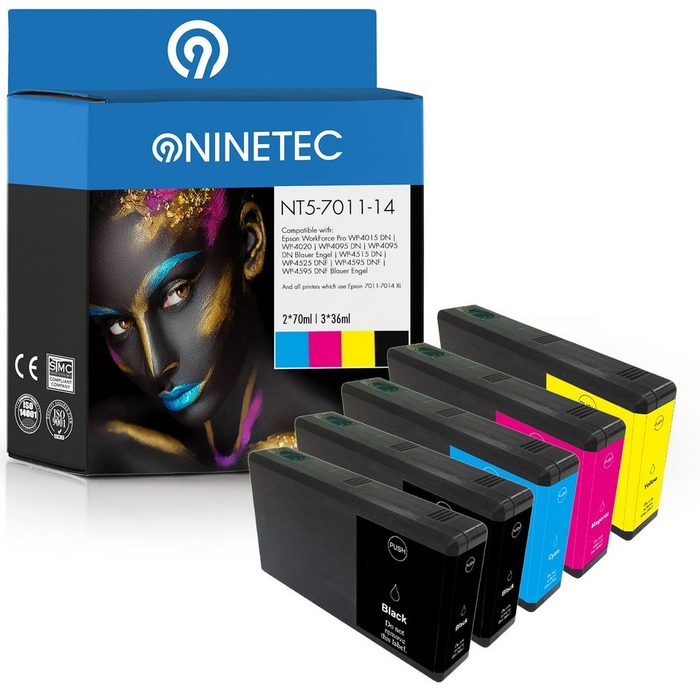 NINETEC 5er Set ersetzt Epson T7011-T7014 T7011 T7012 T7013 T7014 Tintenpatrone