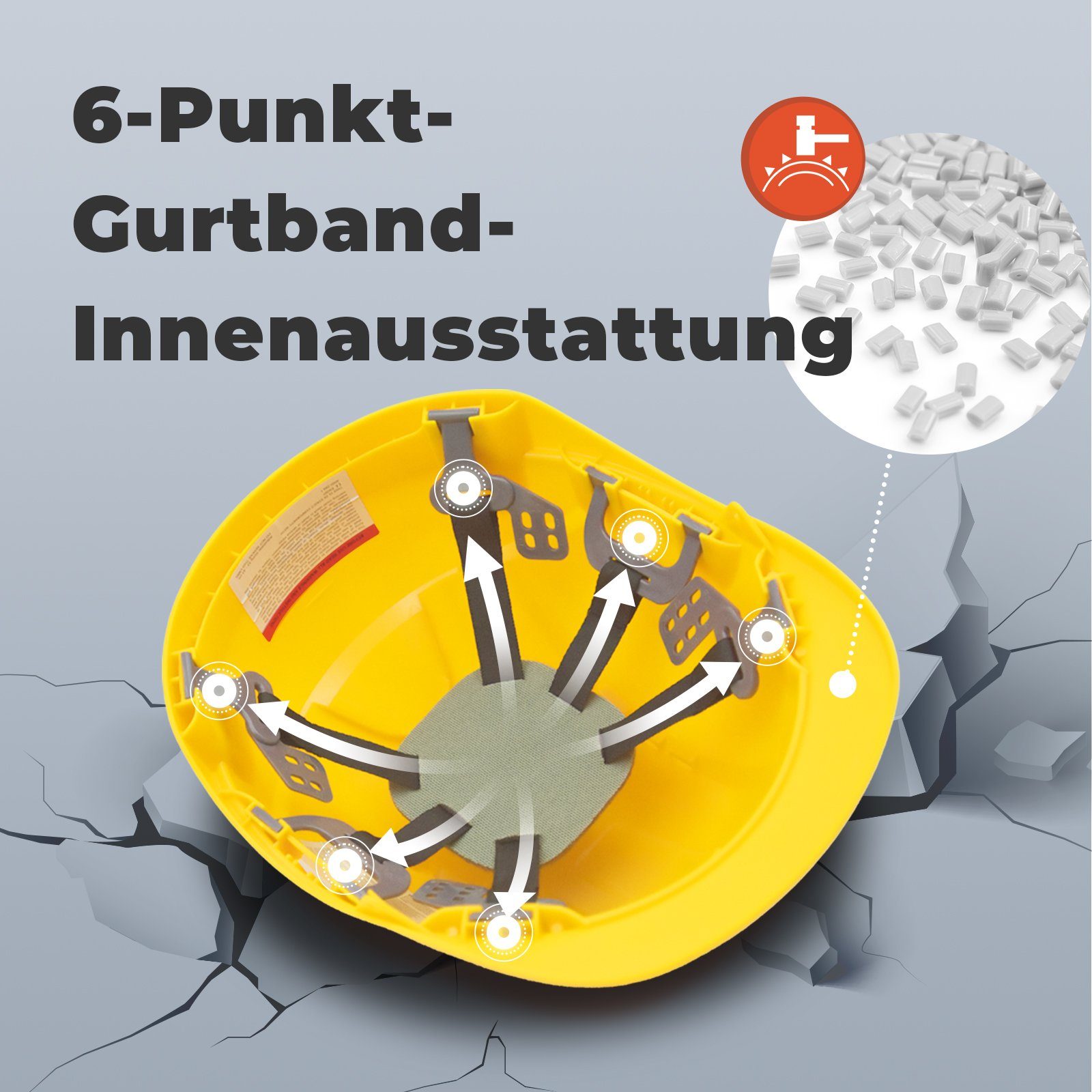 Mustbau Schutzhelm EN397 Sicherheitshelm, Arbeitshelm mit ABS-Material (5-tlg), Bauhelm, 52-66cm Einstellbar