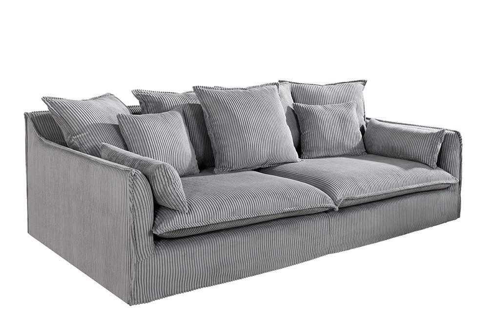 riess-ambiente 3-Sitzer HEAVEN 200cm hellgrau - Cord, Federkern, Polster, abnehmbarer Bezug, Einzelartikel 1 Teile, Großes Hussensofa inkl. Kissen - ideal für große Wohnzimmer & Familien