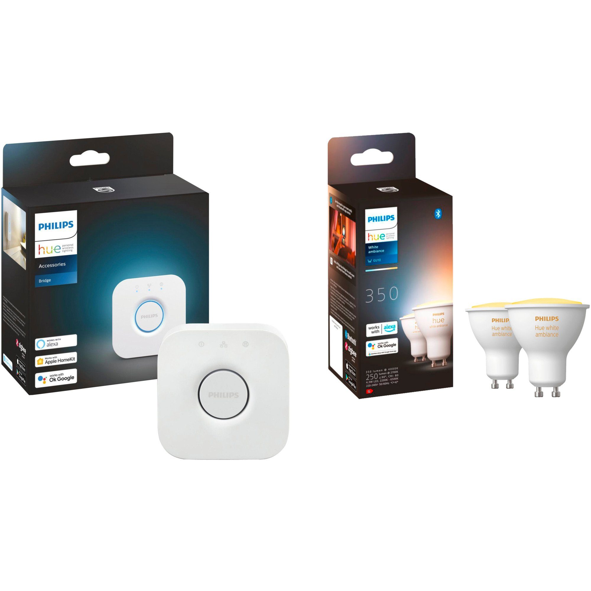 Philips Hue LED-Leuchtmittel Philips HUE White Ambiance GU10 + Bridge