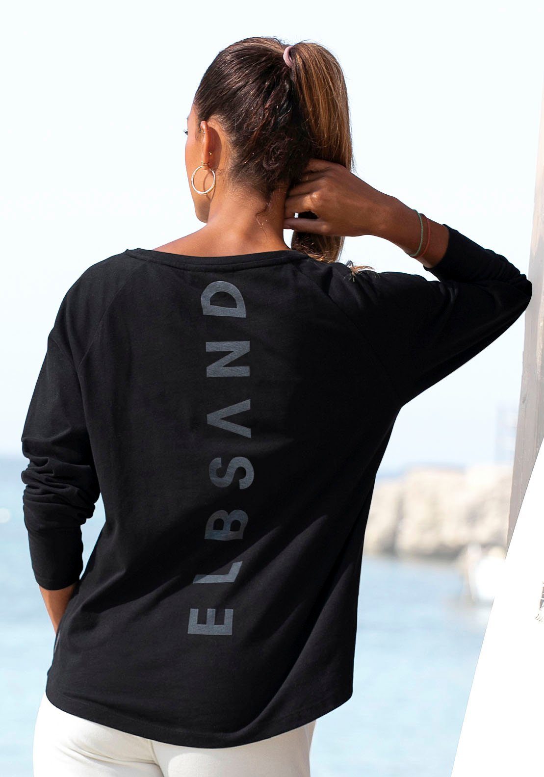 Elbsand Longsleeve Tinna mit Logodruck hinten, Langarmshirt aus Baumwoll-Mix, sportlich-casual antharzit