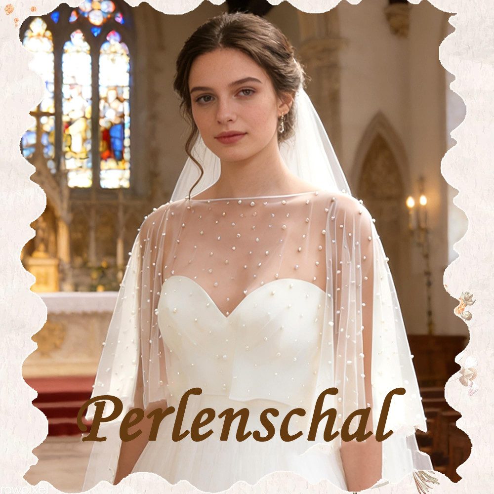 Zaewry Modeschal Perlen-Schultertuch / Bolero für Braut – Satinkante, Eleganter Tüll, Hochzeitsschal für Abendkleid & Brautkleider