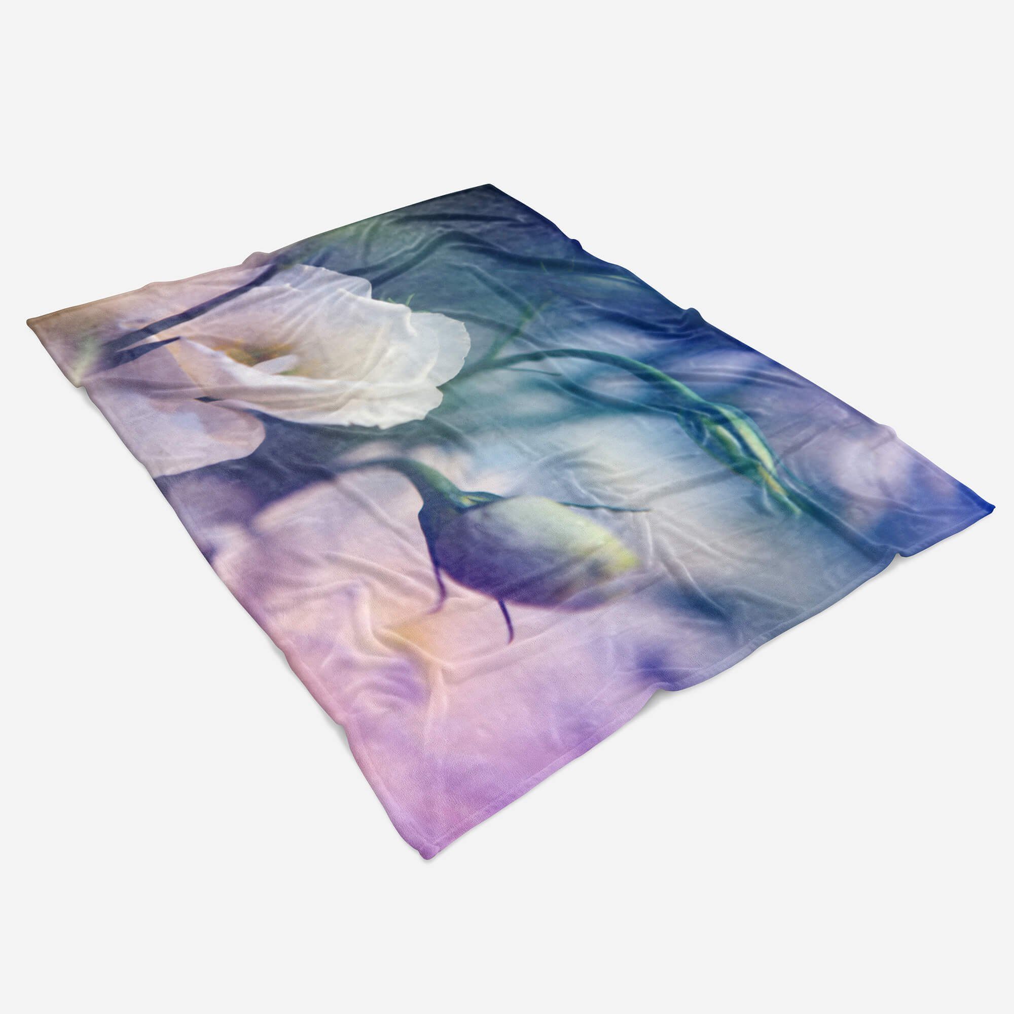 Weiße Handtuch Strandhandtuch Baumwolle-Polyester-Mix Blüte Art Fotomotiv (1-St), Blumen, Kuscheldecke Handtücher mit Handtuch Saunatuch Sinus