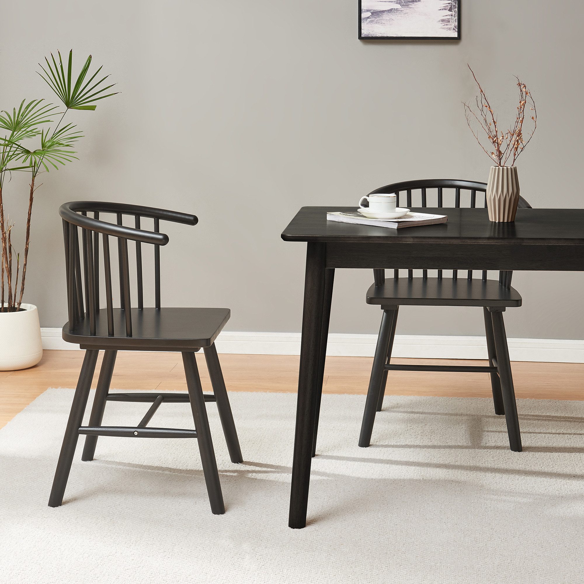 en.casa Esszimmerstuhl, »Stami« 79 x 53 x 48 cm Holz Schwarz günstig online kaufen