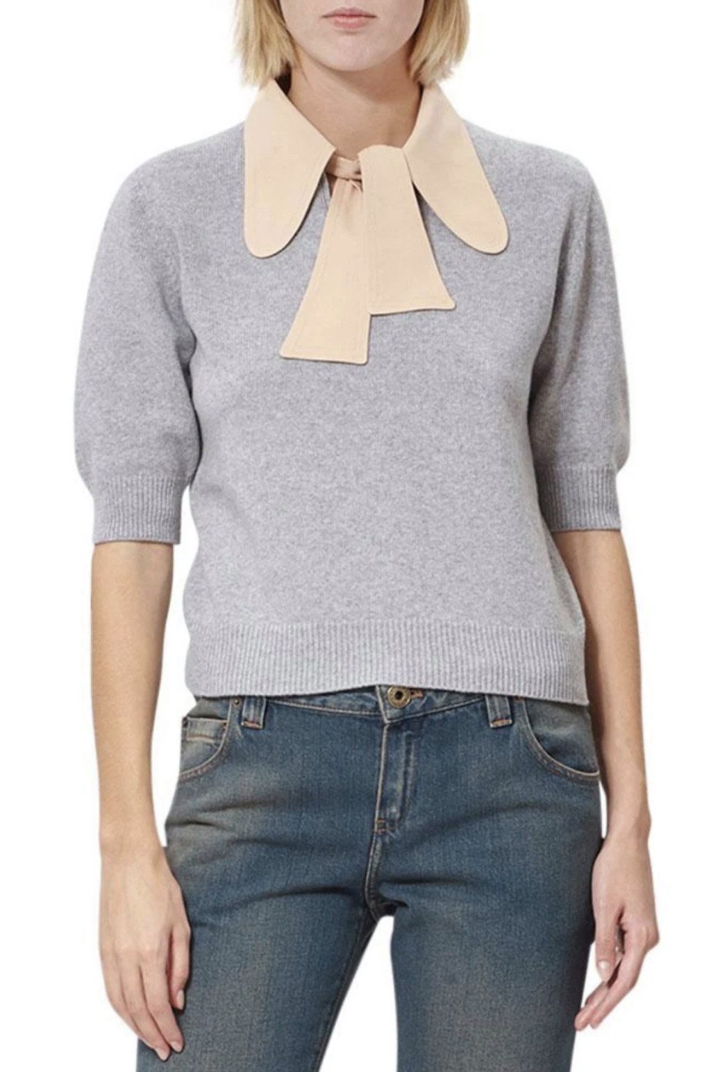 Chloé Strickpullover Damenpullover Pulli mit Schleifenkragen Abnehmbarer Schleifenkragen mit Knopfverschluss