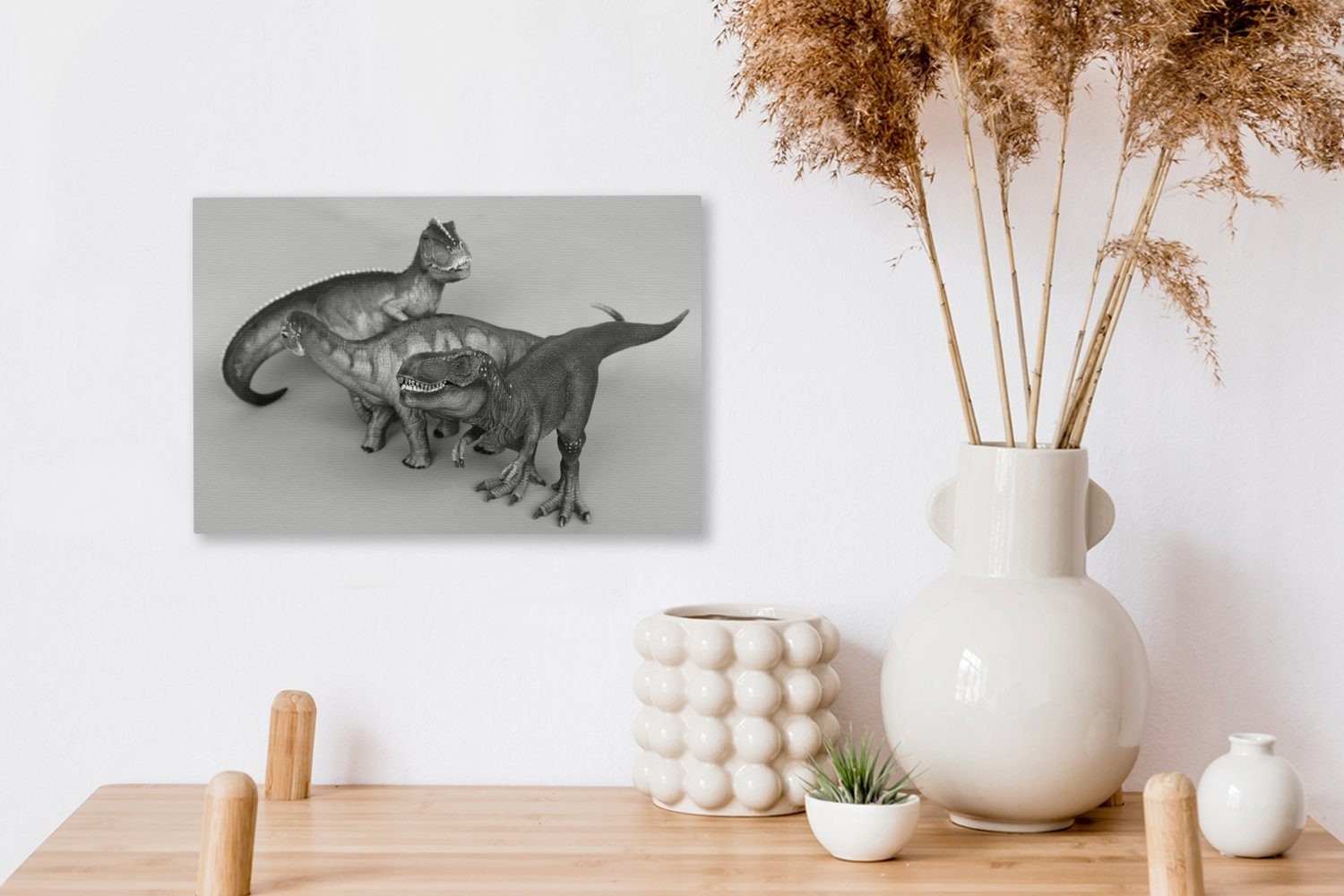 weiß, cm - St), Leinwandbilder, Spielzeug-Dinosaurier Wanddeko, schwarz OneMillionCanvasses® und Wandbild Leinwandbild (1 Aufhängefertig, 30x20