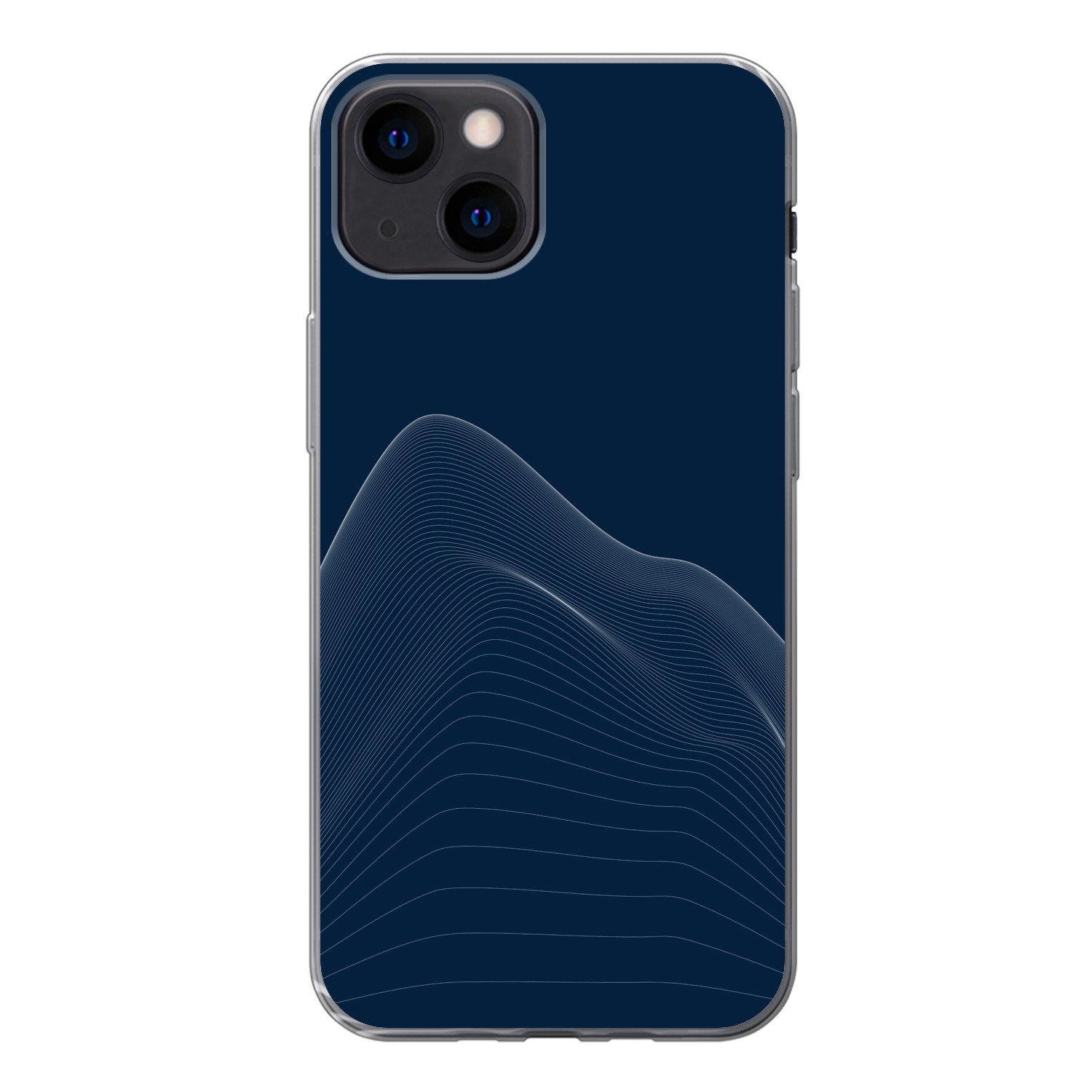 MuchoWow Handyhülle für Apple iPhone 13 mini Linien - Abstrakt - Blau - Weiß, Smartphone-Bumper, Print, Handy Schutzhülle Dünn