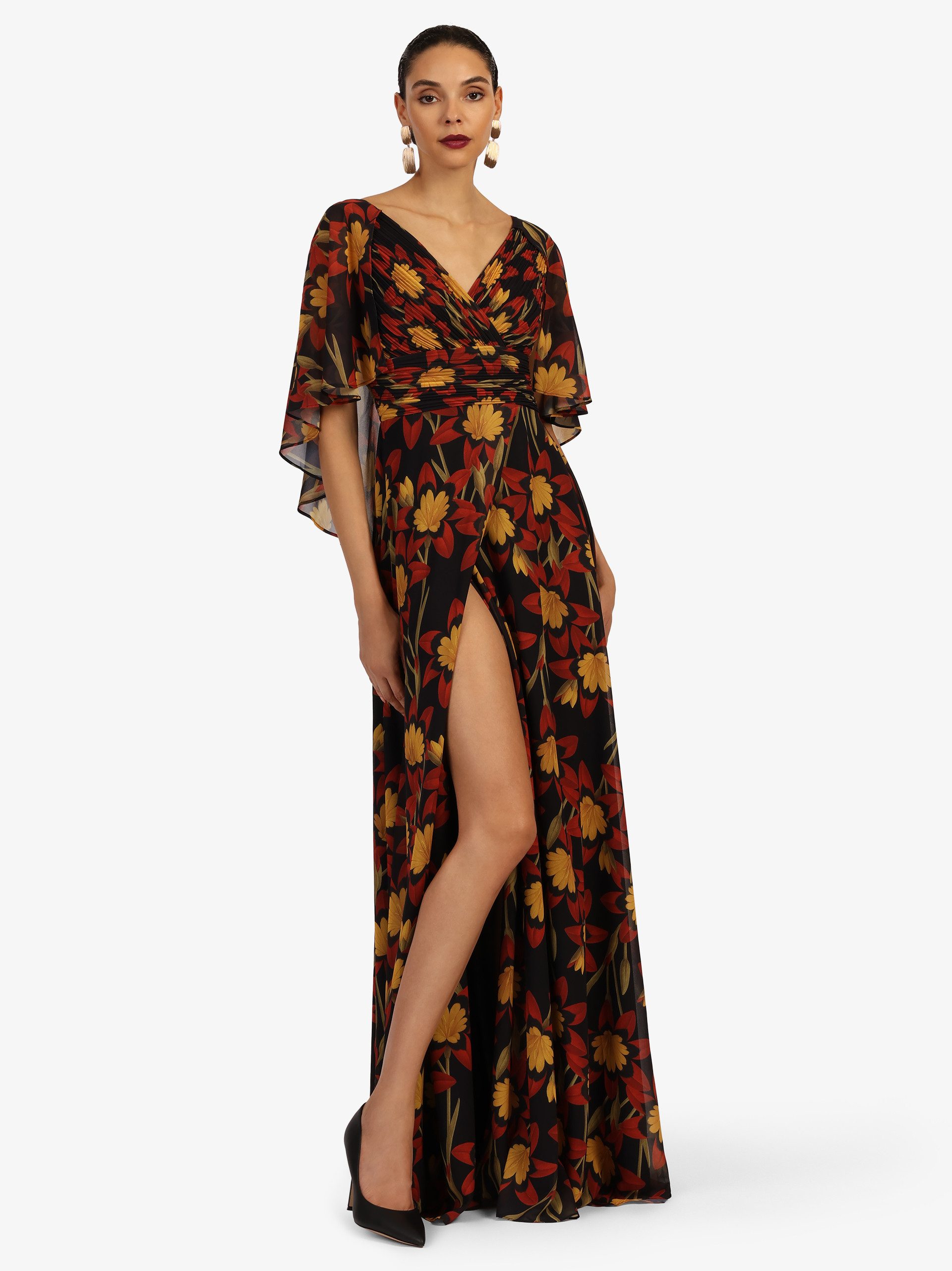 Kraimod Abendkleid mit floralem Print und Volantärmeln