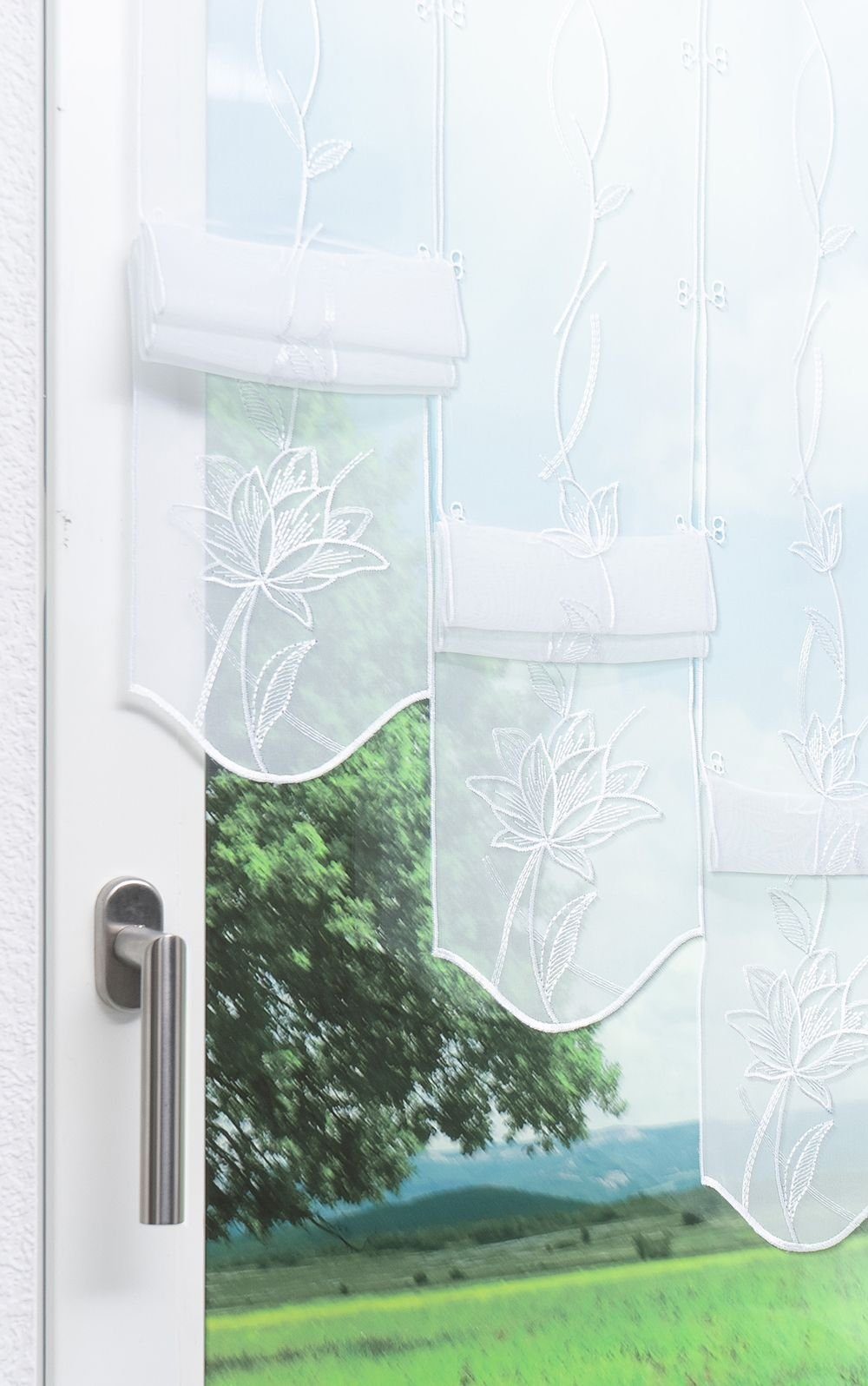 Plauener Spitze® Panneaux Kelchblüten (1 St), transparent, HxB 95x48cm – Bild 5 von 5