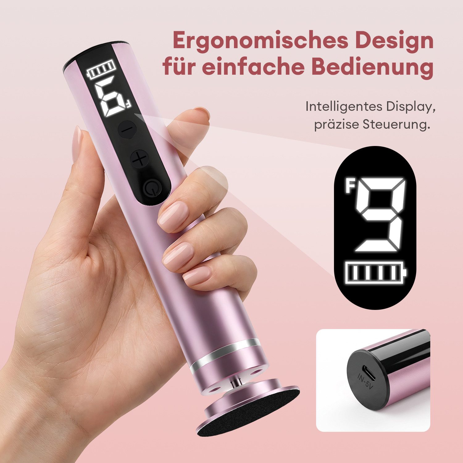 CkeyiN Pro Elektrischer Hornhautentferner 2 in 1,Hornhautentferner Elektrisch/Nagelfeile,Pediküre-Set, 9 Geschwindigkeit,mit Schleifpapier,Wiederaufladbarer, für Tote, Harte, Rissige Haut