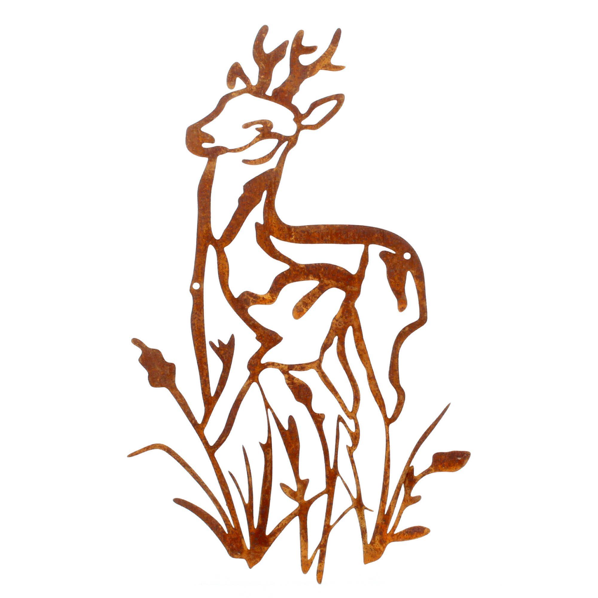 Gartenfigur Edelrost Wandbild Reh