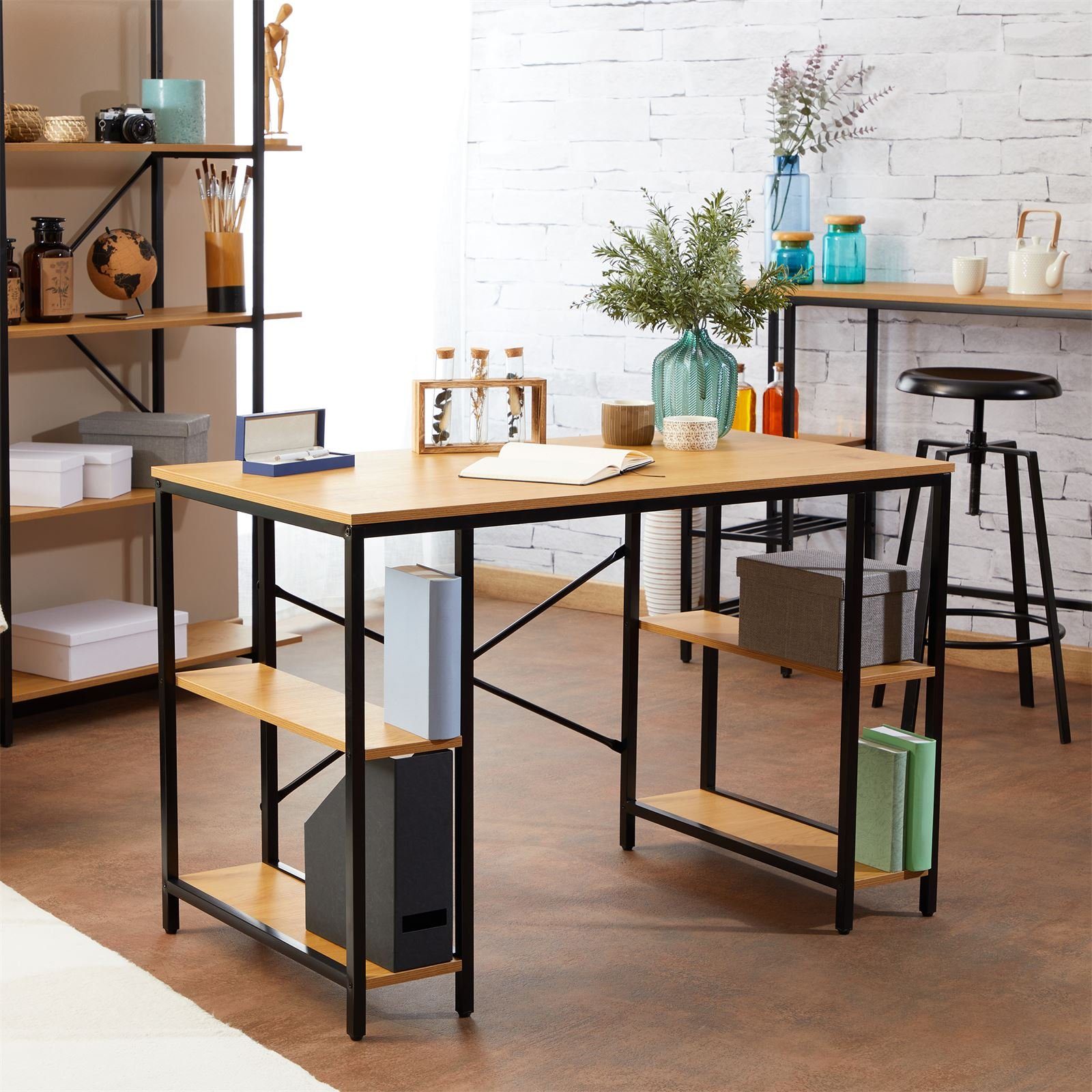 EVORA, aus Industrial schwarz Metall in 4 Schreibtisch Schreibtisch Stil MDF und CARO-Möbel Wildeiche