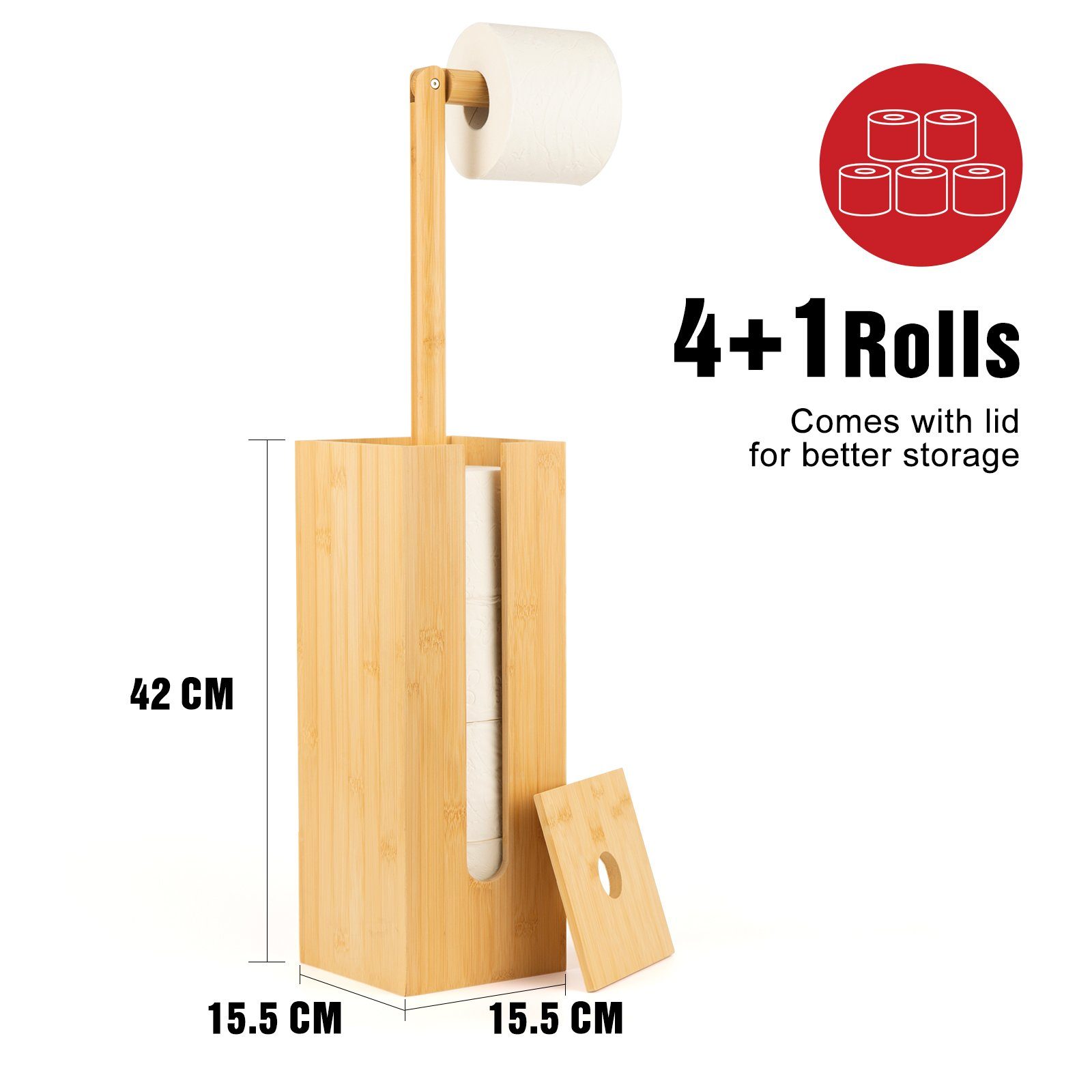 Rainsworth Toilettenpapierhalter Stehend Bambus, Toilettenbürste x 15.5 mit und 21.5 Ohne (HBT Toilettenpapieraufbewahrung WC-Bürstenhalter), WC-Garnitur x cm, 72,6