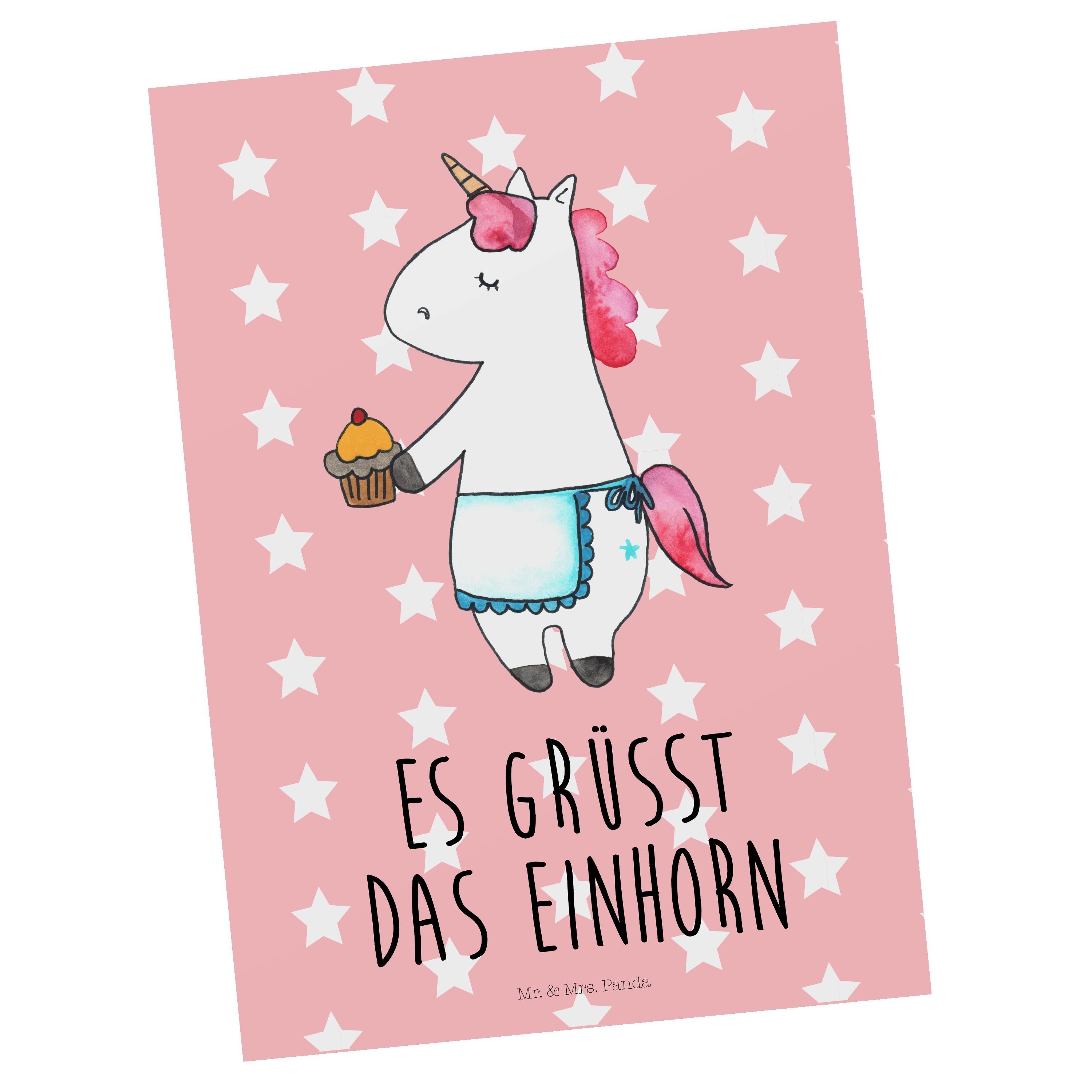 Mr. & Mrs. Panda Postkarte Einhorn Muffin - Rot Pastell - Geschenk, Einhorn Deko, Backen, Einlad