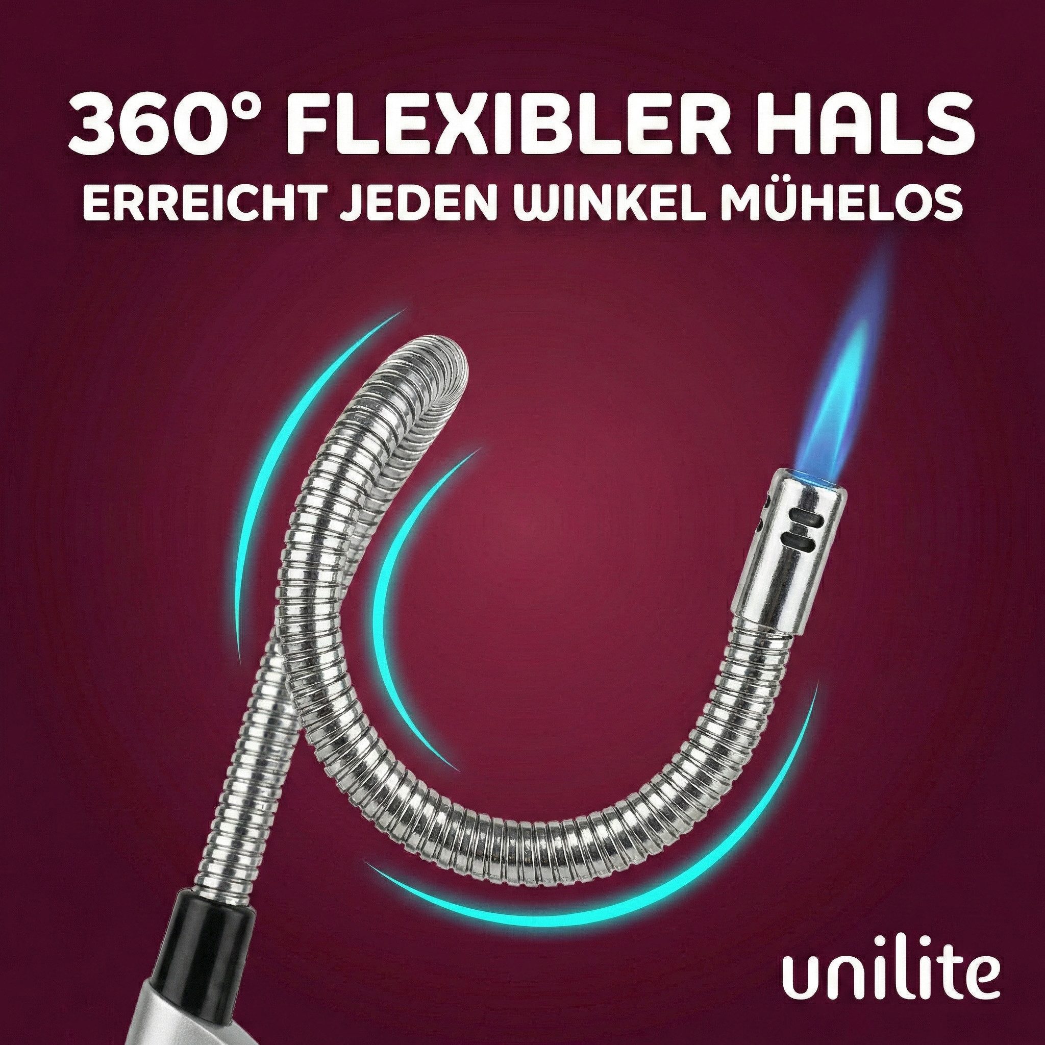Unilite Feuerzeuge Stabfeuerzeug Milano mit Jet-Flame, Kindersicherung (4-St), 29 cm lang, Sturmfeuerzeug, Feuerzeuge, 4 Farben