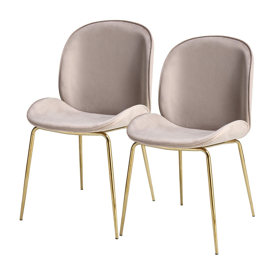 Qiyano Esszimmerstuhl Samtstuhl 2er-Set Creme, weich, Metall, Stilvoll, Chr günstig online kaufen