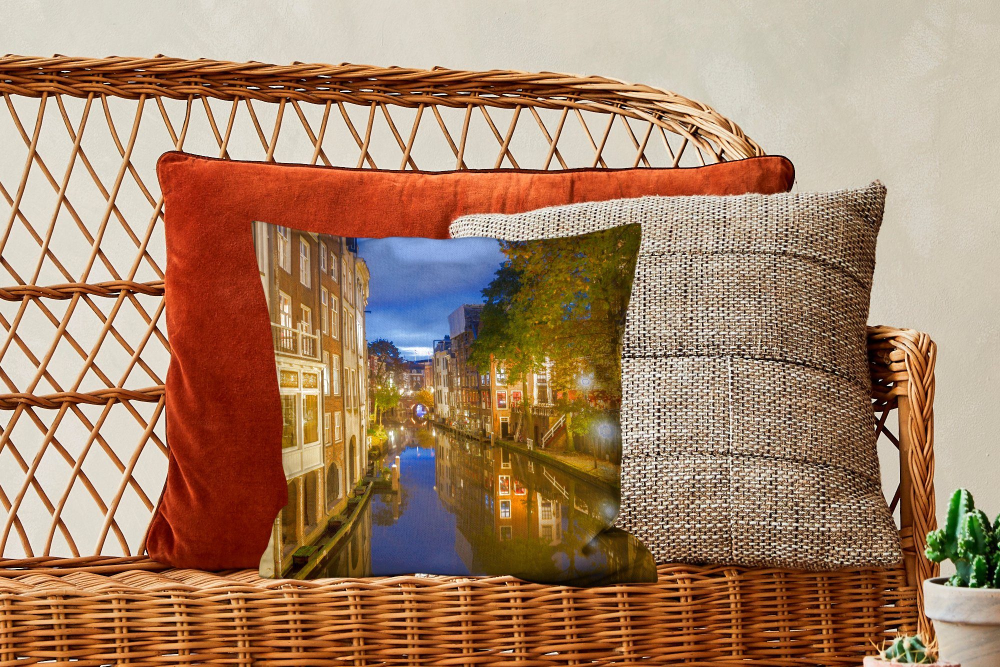 Füllung mit Deko, Utrecht Sofakissen MuchoWow - Niederlande, Wohzimmer, Kanal für Zierkissen - Dekokissen Schlafzimmer,