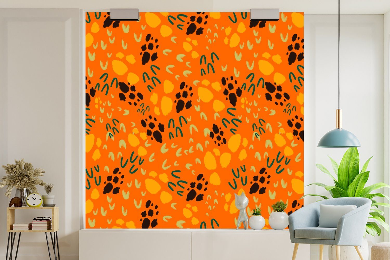 MuchoWow Fototapete Orange - Muster, Matt, oder Wohnzimmer für St), - Wandtapete bedruckt, Abstrakt Tapete Vinyl (5 Schlafzimmer
