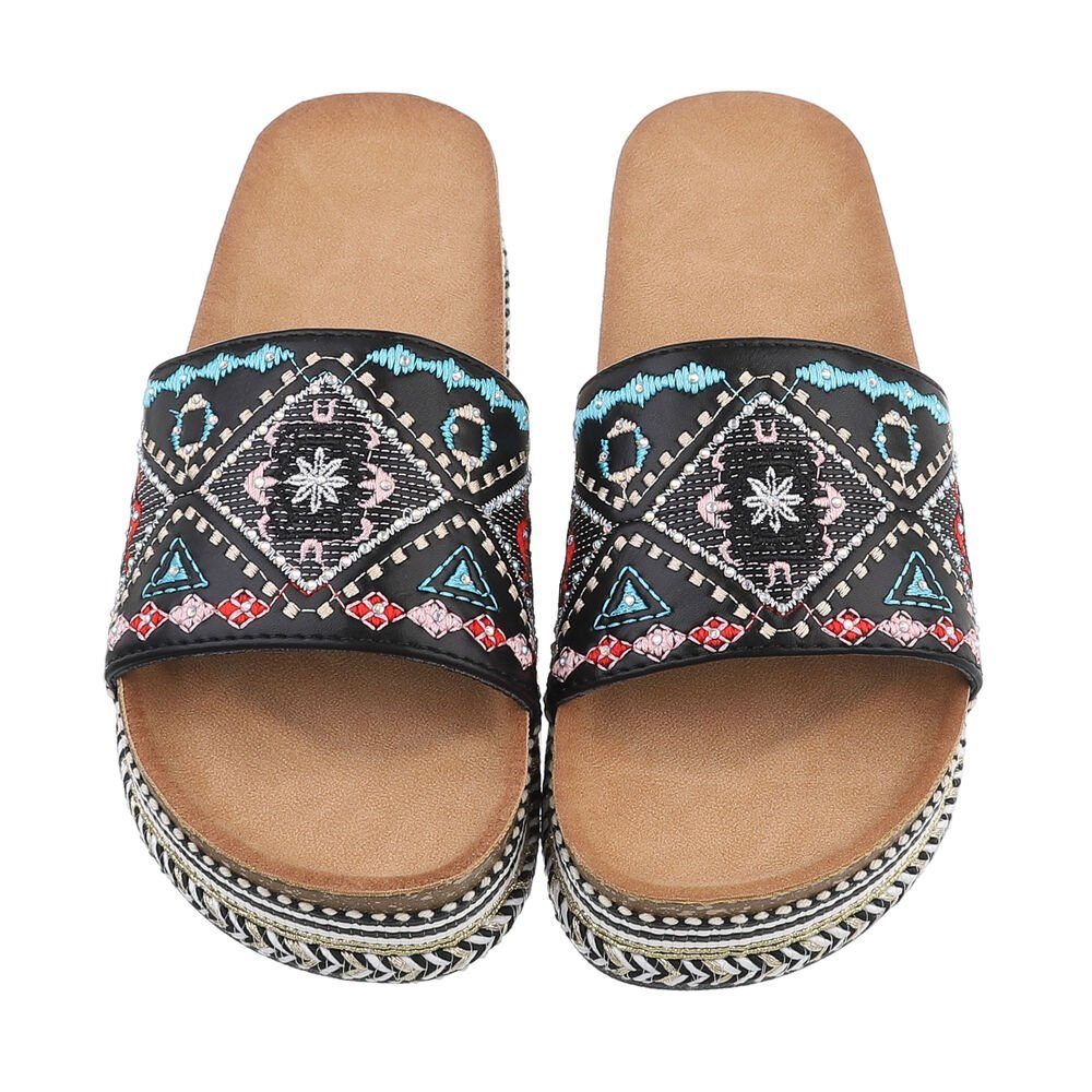 Ital-Design Damen Mules Freizeit Plateausandaletten (85698108) Flach Pantoletten in Schwarz