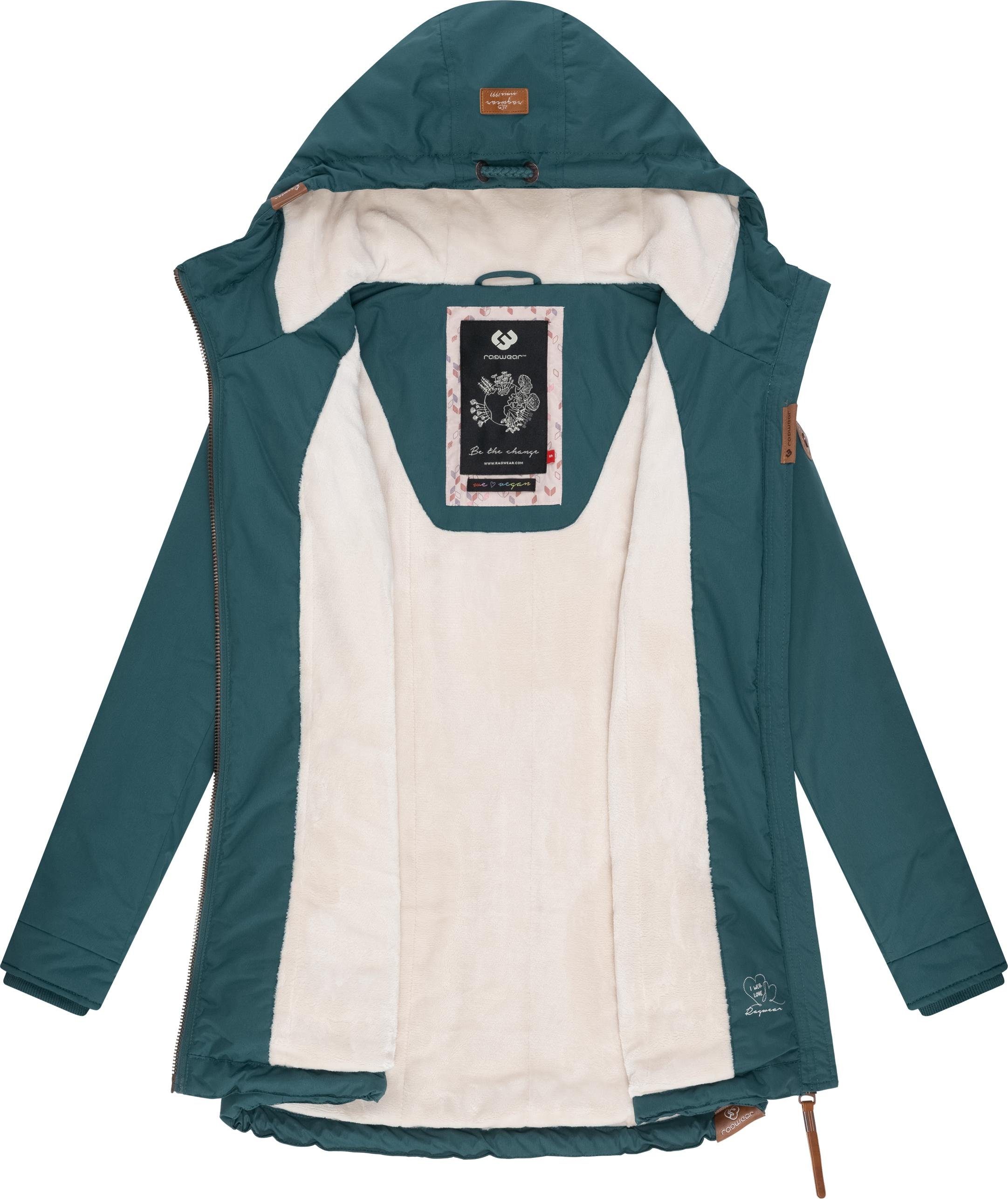 Ragwear Winterjacke Winter Innenfutter mit Winterparka stylischer grasgrün Zuzka Teddyfleece