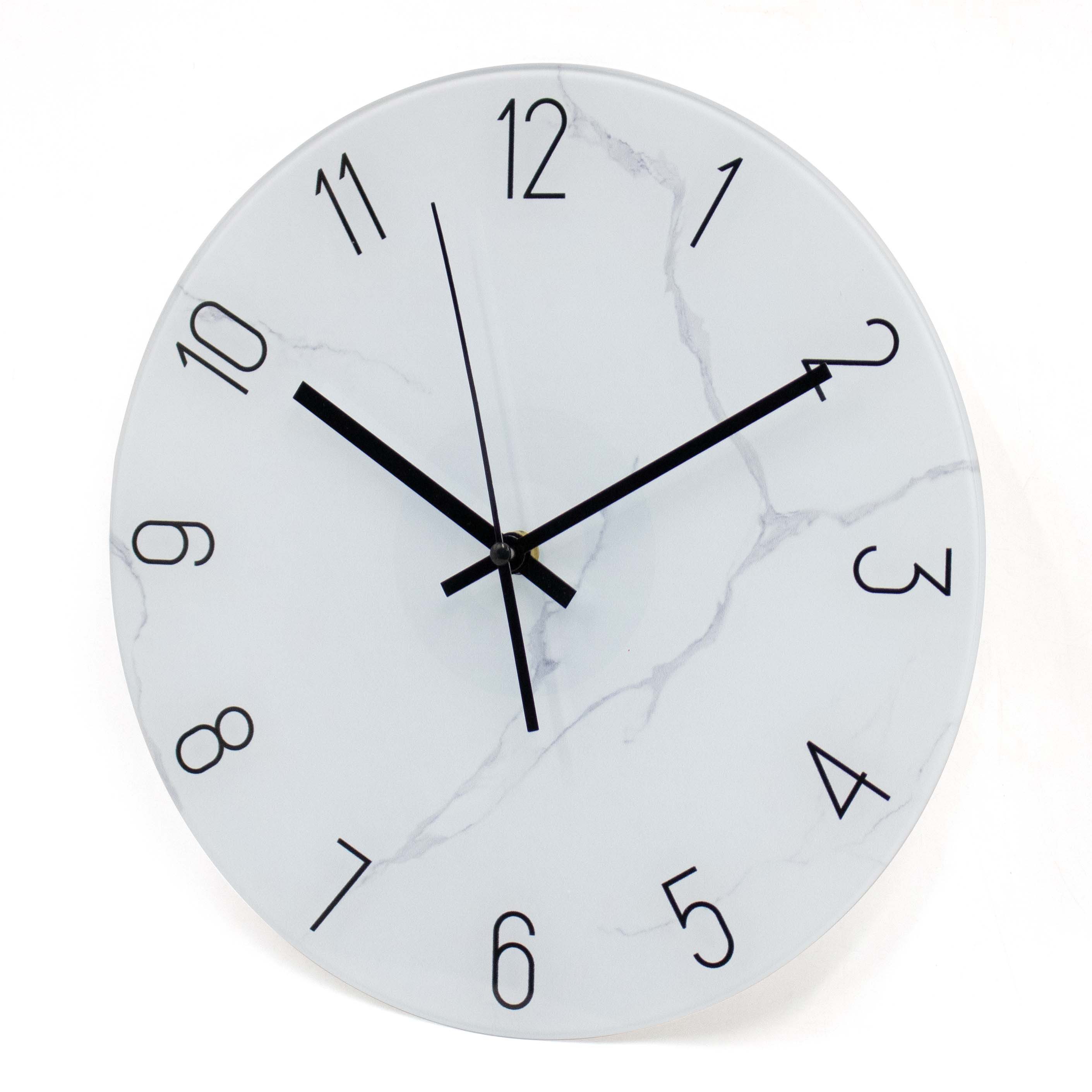 K&L Wall Art Wanduhr Steinoptik Glasuhr Analoge Wanduhr aus Glas Uhr Marmor Küchenuhr (leises Quarz Uhrwerk ohne Ticken)