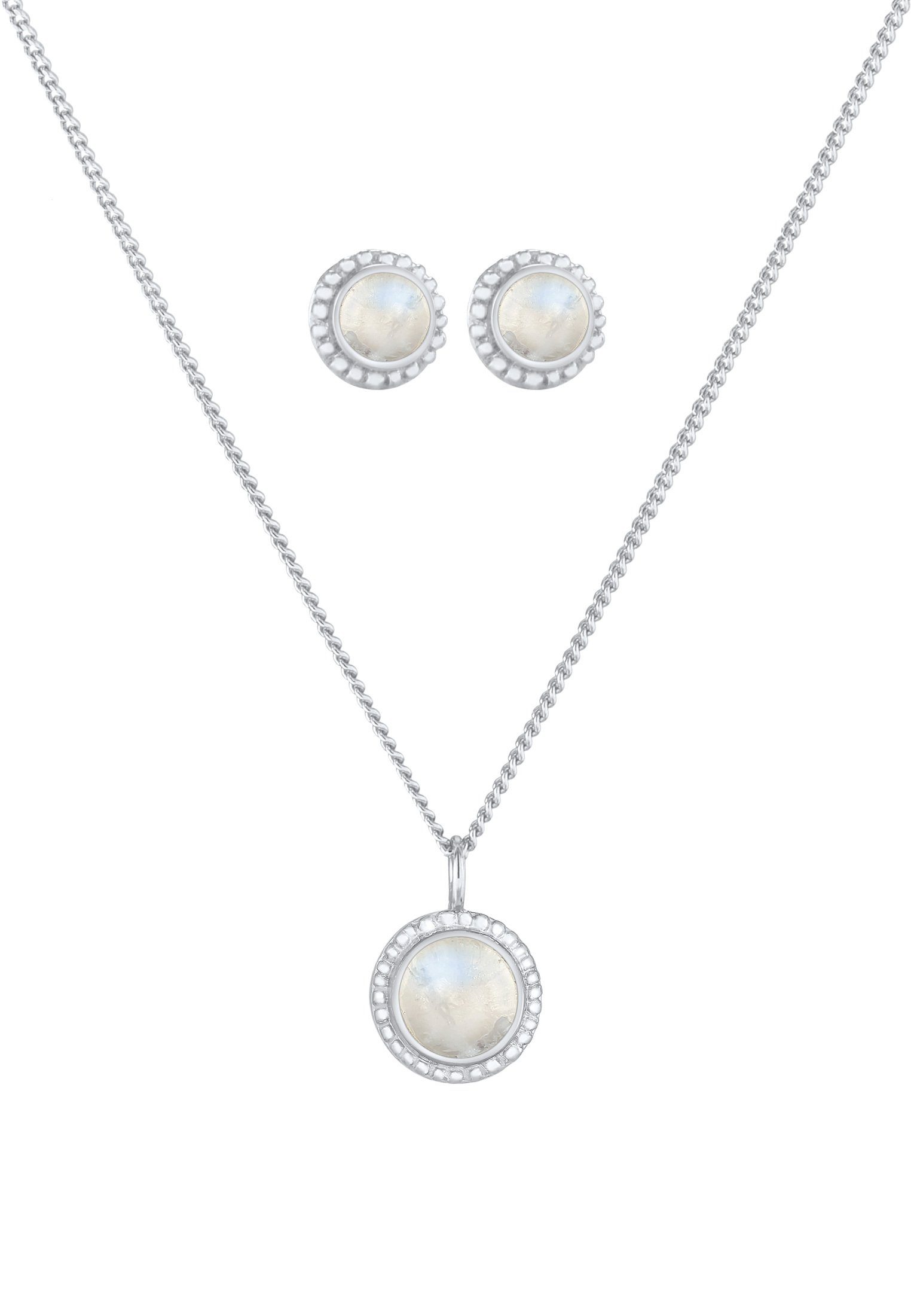 Elli Premium Schmuckset Mondstein Rund Blüte Boho 925 Sterling Silber günstig online kaufen