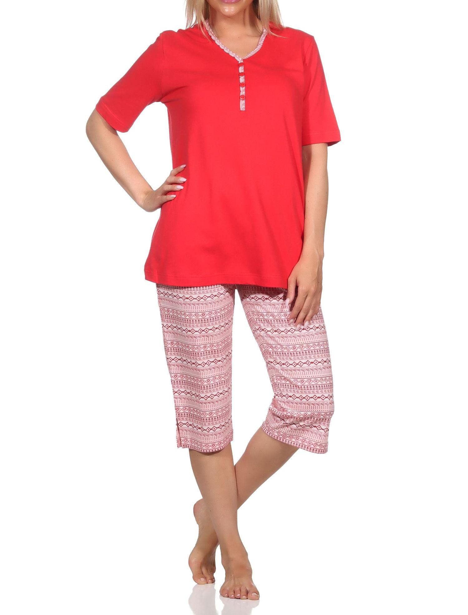 Pyjama Damen kurzarm Capri Schlafanzug im Ethnolook - auch in Übergrössen