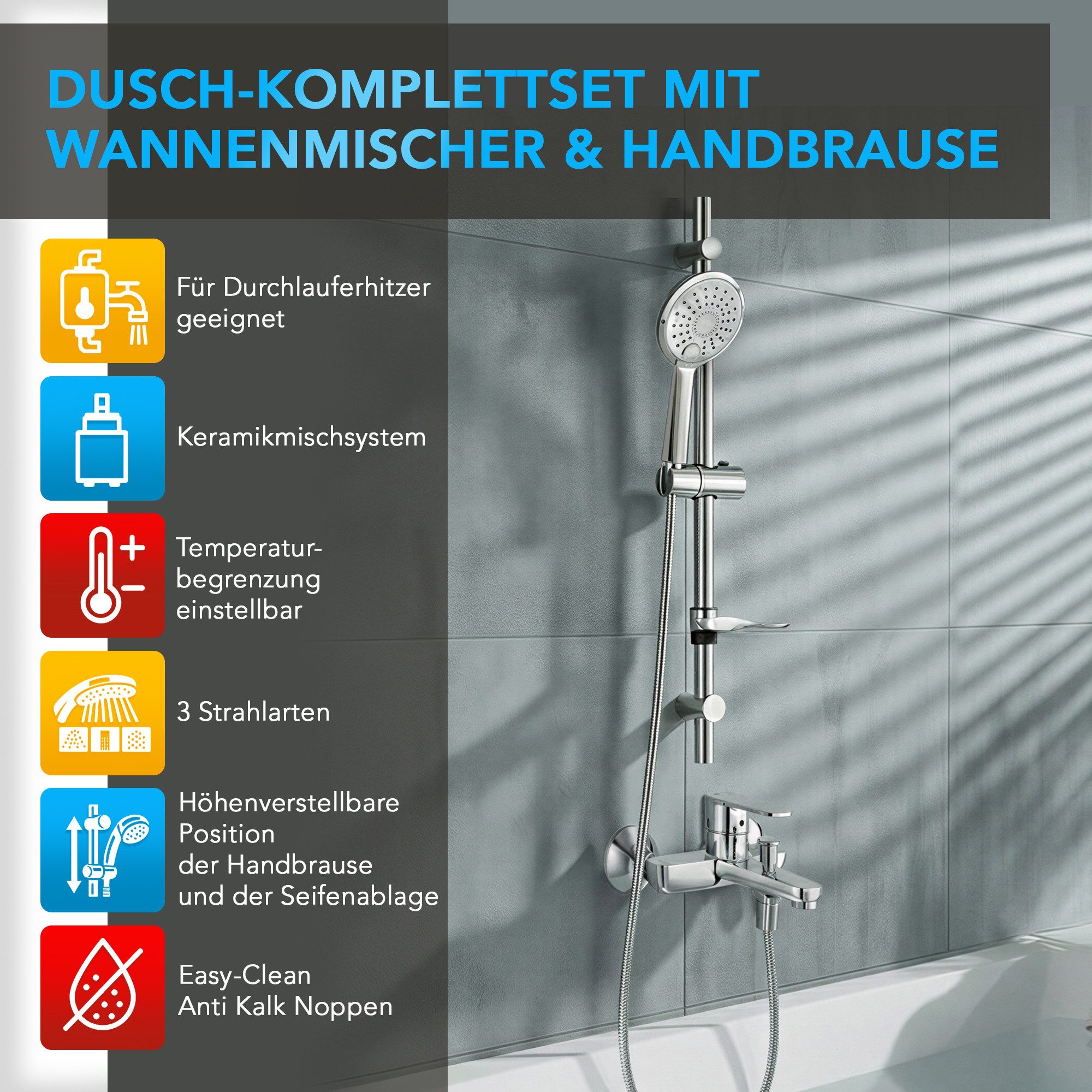hansgrohe Wannenarmatur Vernis Blend Wannenmischer Set mit Aloni Handbrause und Regendusche (Spar-Set) Einhebel Badewannenarmatur, chrom oder schwarz matt