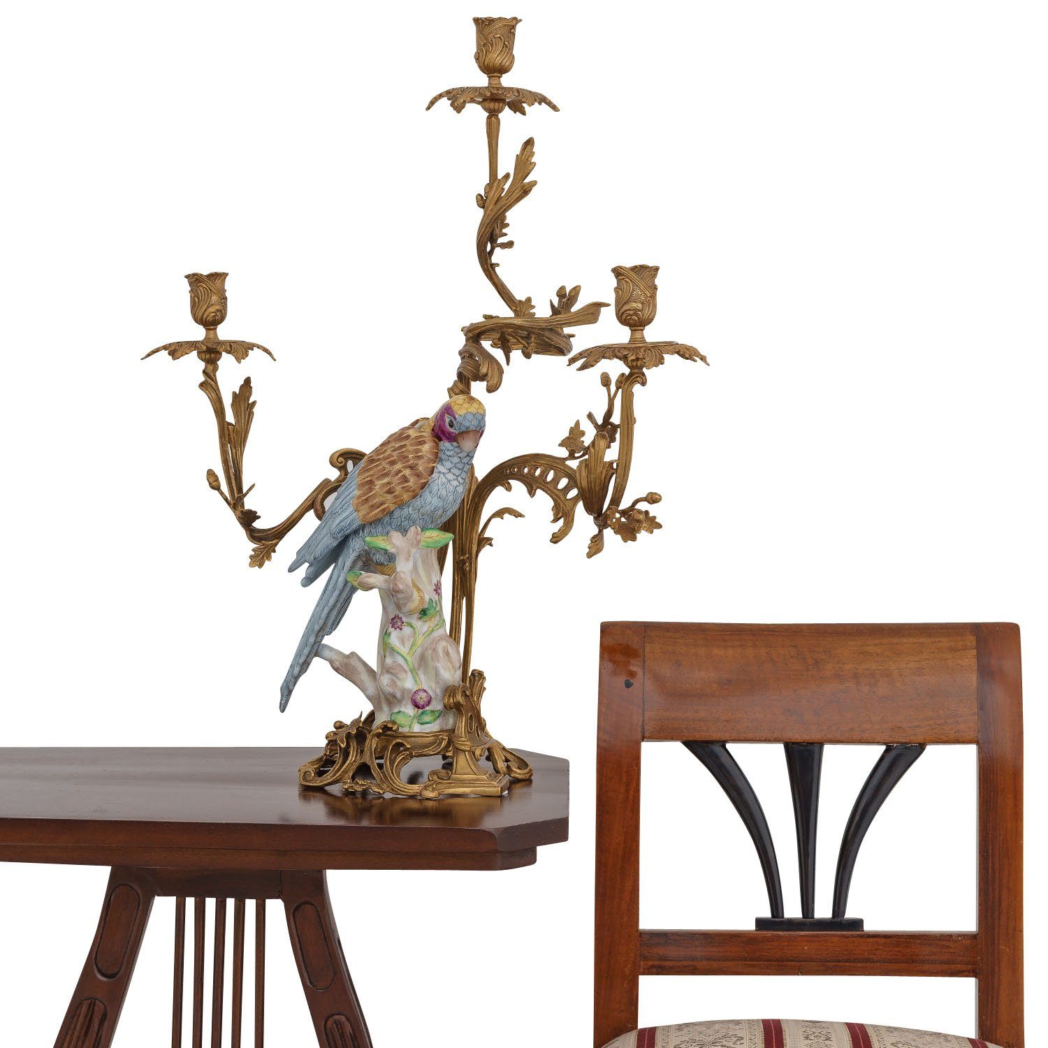 Kerzenhalter Kerzenständer Aubaho Vogel Kerzenständer 6 Antik-Stil Porzellan Papagei Bronze