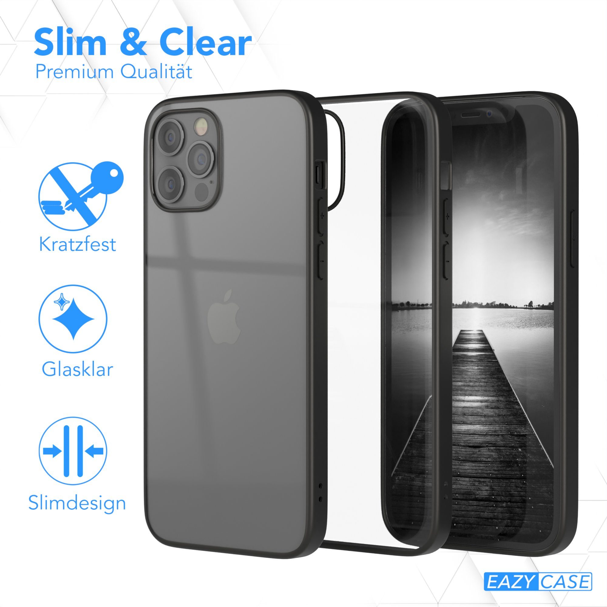 EAZY CASE Handyhülle Bumper Case für Apple iPhone 12 / iPhone 12 Pro 6,1 Zoll, Hülle Durchsichtig kratzfest Back Cover mit Displayschutz Schwarz – Bild 5 von 5