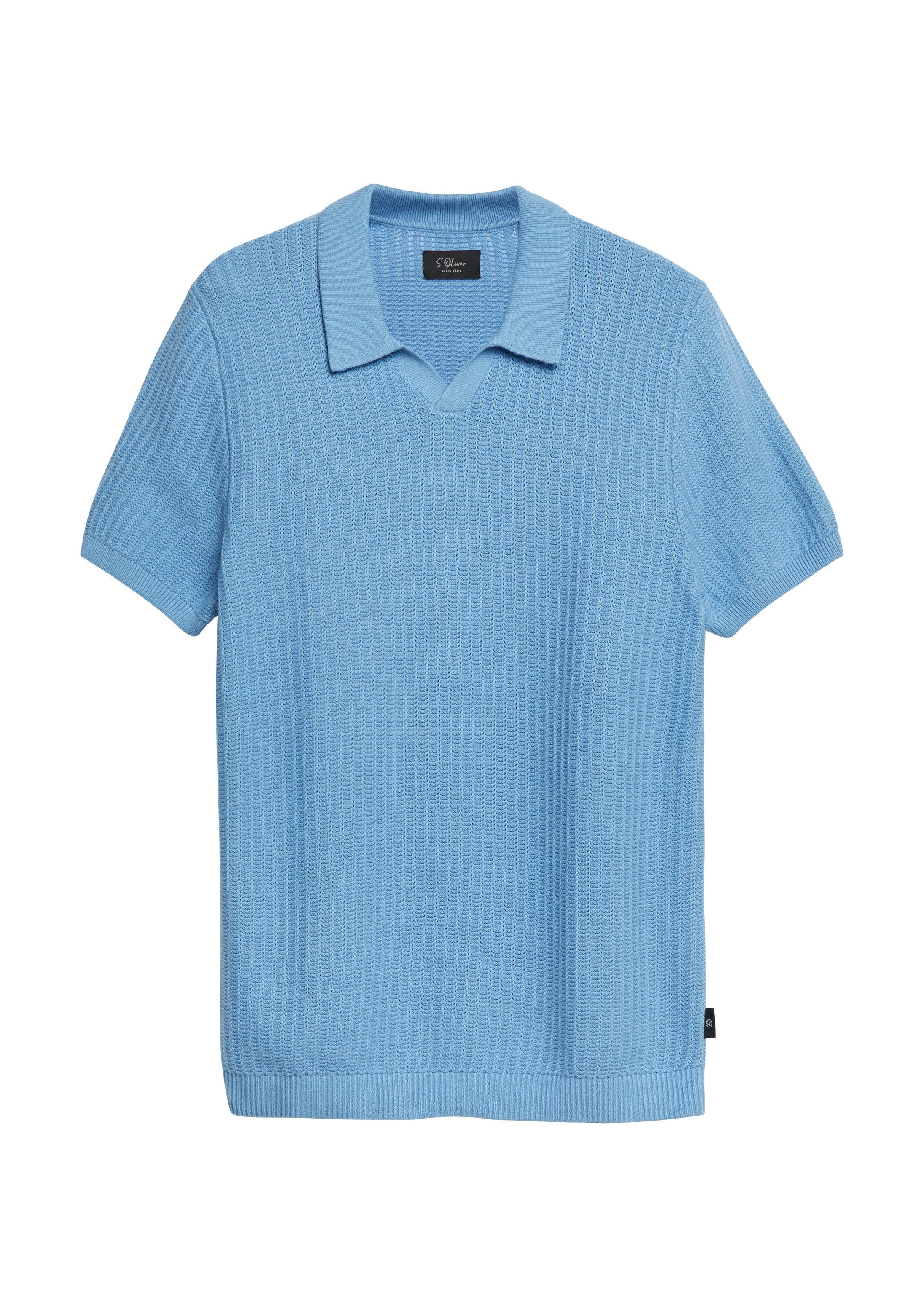 s.Oliver Kurzarmpullover Strickpullover Strukturiertes Strick-Polo mit Rippbündchen