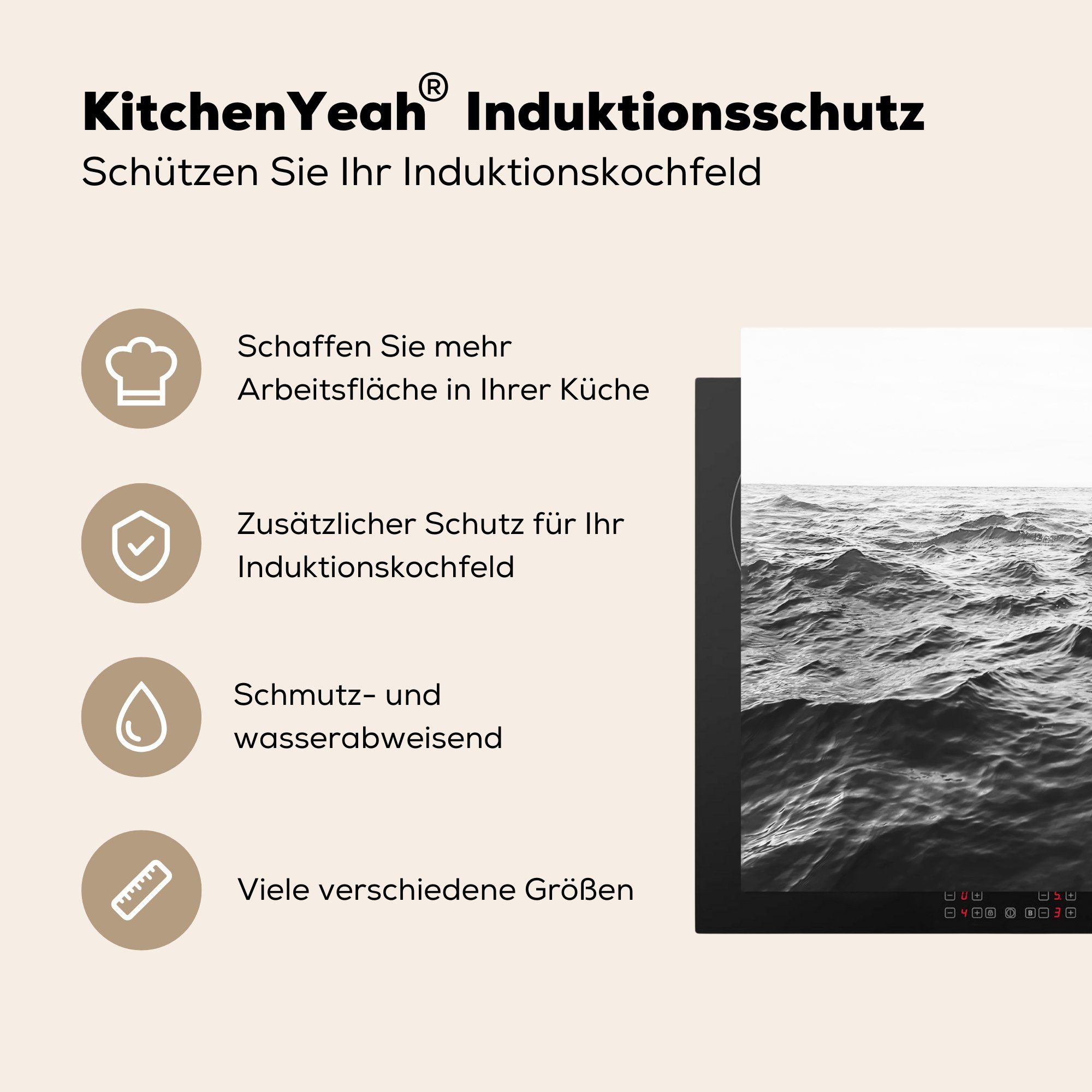 Meer Vinyl, Ceranfeldabdeckung - cm, tlg), (1 und Wasser Mobile - weiß, 60x52 Schwarz Arbeitsfläche Herdblende-/Abdeckplatte MuchoWow - nutzbar, Natur