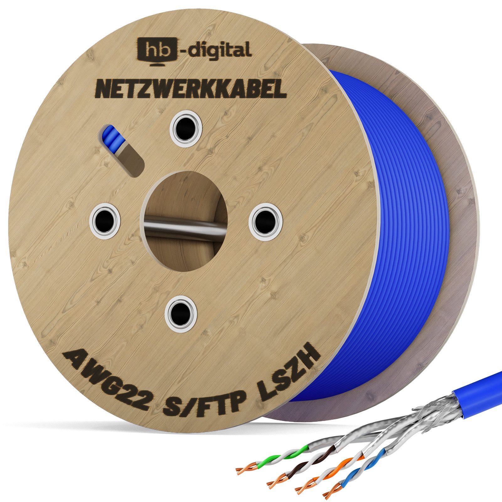 HB-DIGITAL CAT 8 Netzwerk Verlegekabel Ethernet S/FTP AWG22 LSZH Netzwerkkabel, Netzwerkstecker, (50000 cm), Brandschutzklasse BauPVO: B2ca s1a d1 a1