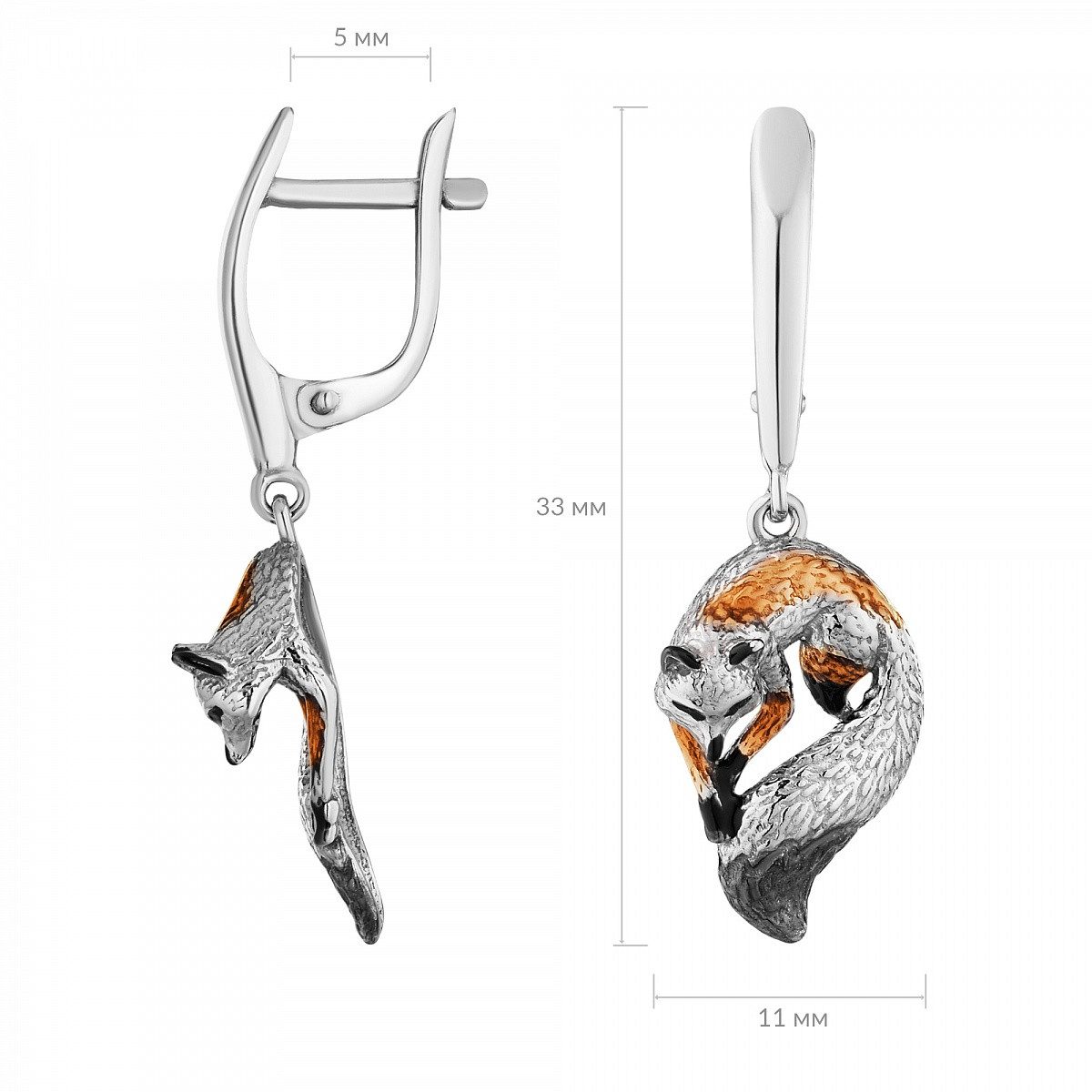 Secretforyou Creolen-Set Ohrringe Hänger 925 Silber Emaille Fuchs Echtschmuck