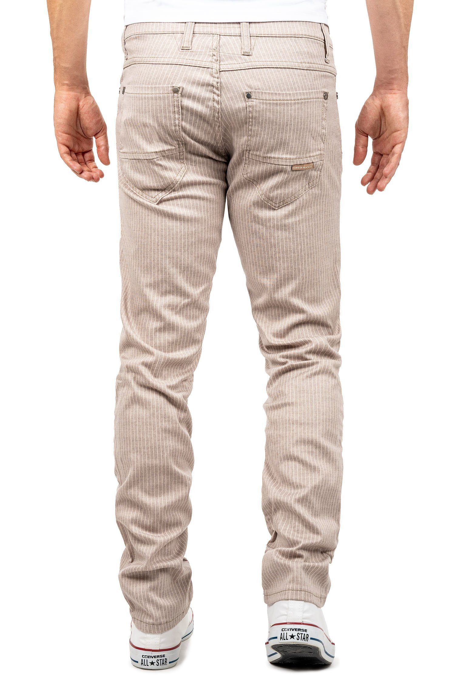 BA-CD841 Design im & Cipo Gestreiften Elegante beige Stoffhose Hose Baxx