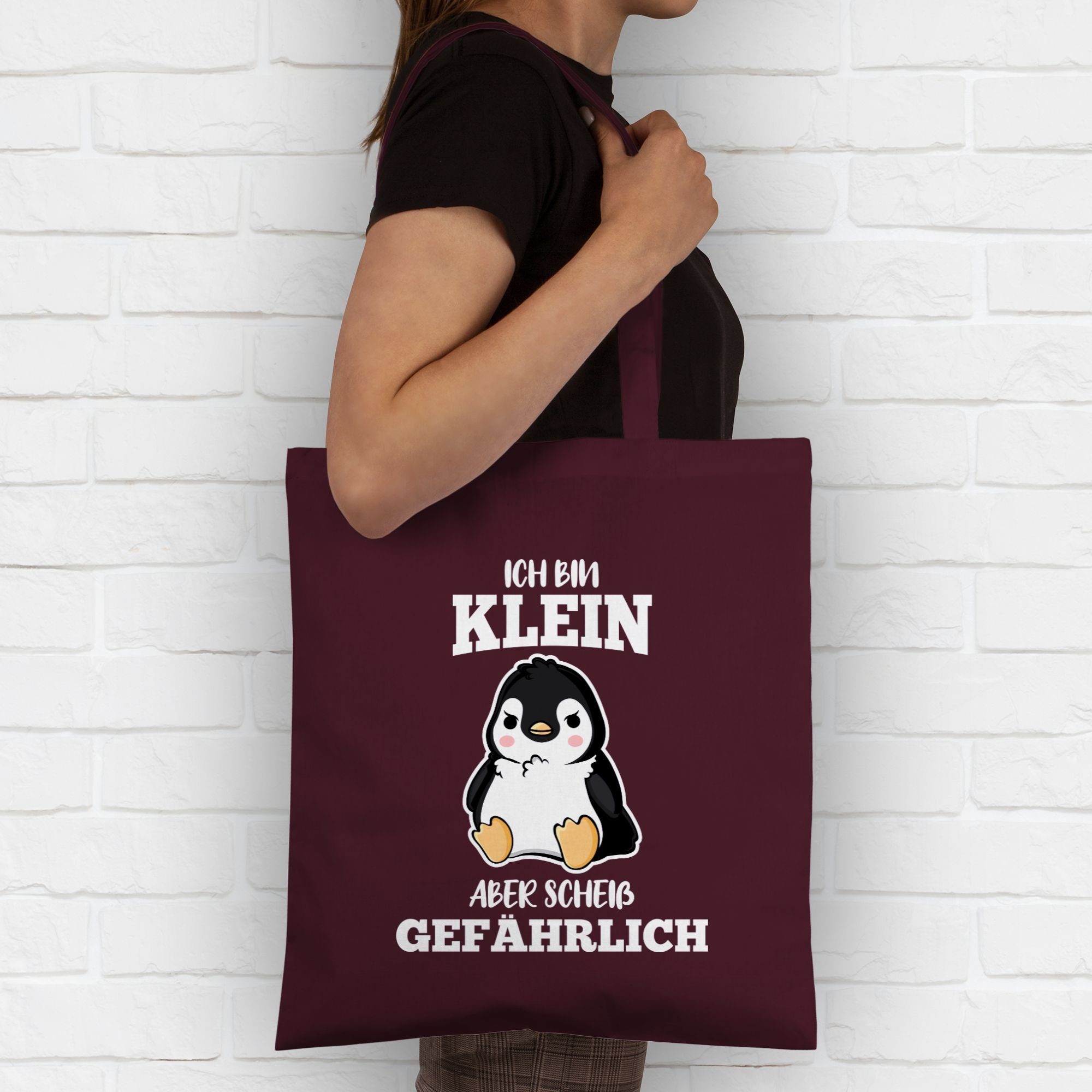 Shirtracer Umhängetasche Ich bin klein aber scheiß gefährlich Pinguin weiß, Sprüche Statement mit Spruch