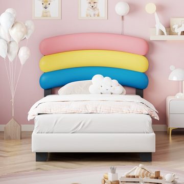 REDOM Kinderbett Bett Polsterbett Gästebett (90*200cm, mit Lattenrost, Regenbogenform Leder Jungen- und Mädchenbett), ohne Matratze