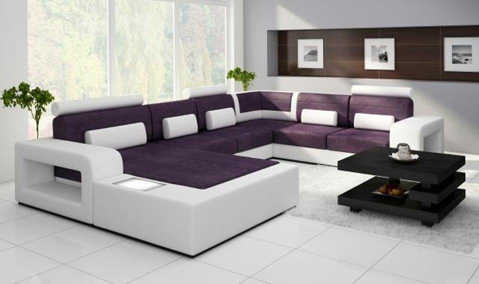 JVmoebel Sofa Beleuchtung Couch Sofa Wohnlandschaft Stoff Ecksofa, Leder Textil mit