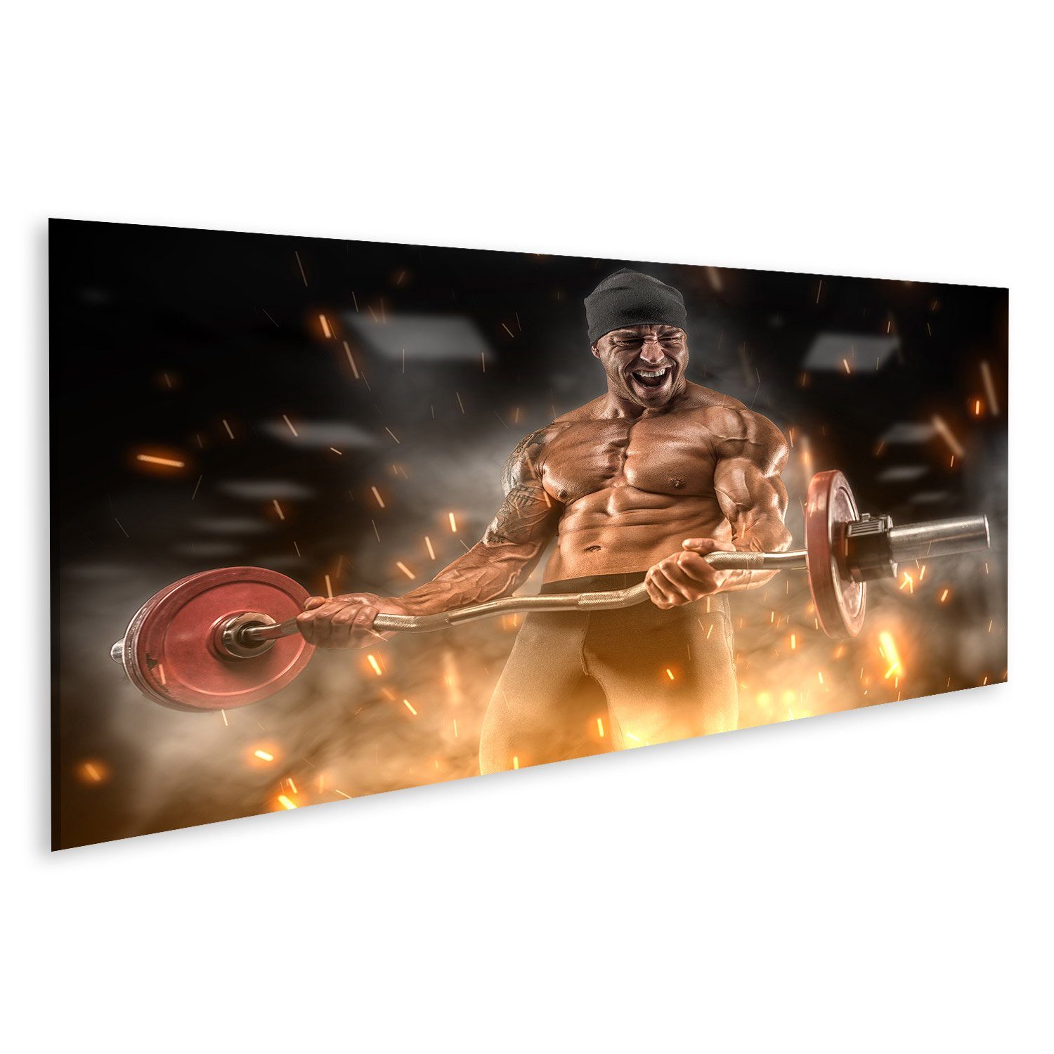 Leinwandbild Bild auf Leinwand Wütender Sportler trainiert Fitnessstudio Groß Wandb