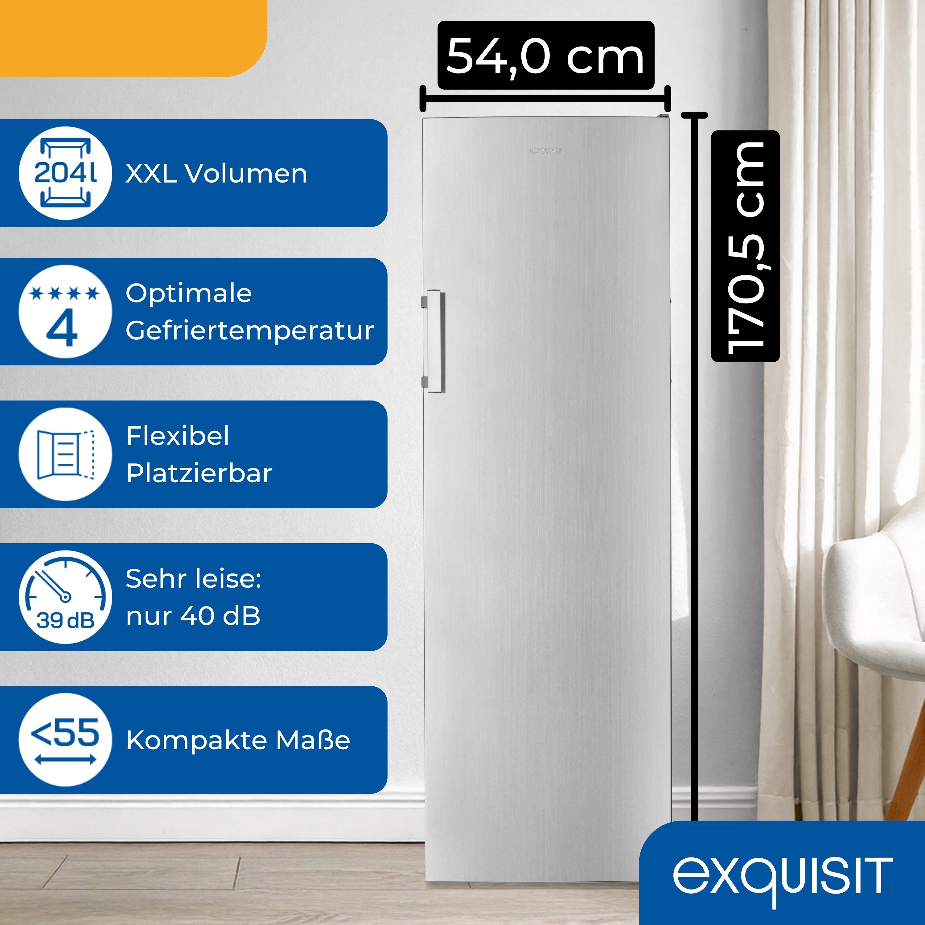 exquisit Gefrierschrank GS5271-NF-H-040D, 170.5 cm hoch, 54 cm breit