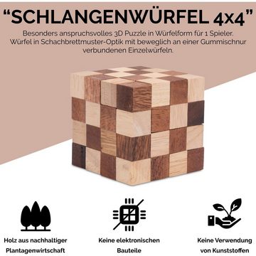Logoplay Holzspiele Spiel, Schlangenwürfel 4x4 Gr. S - 6 cm Kantenlänge - Snake Cube - 3D Puzzle aus Holz Holzspielzeug