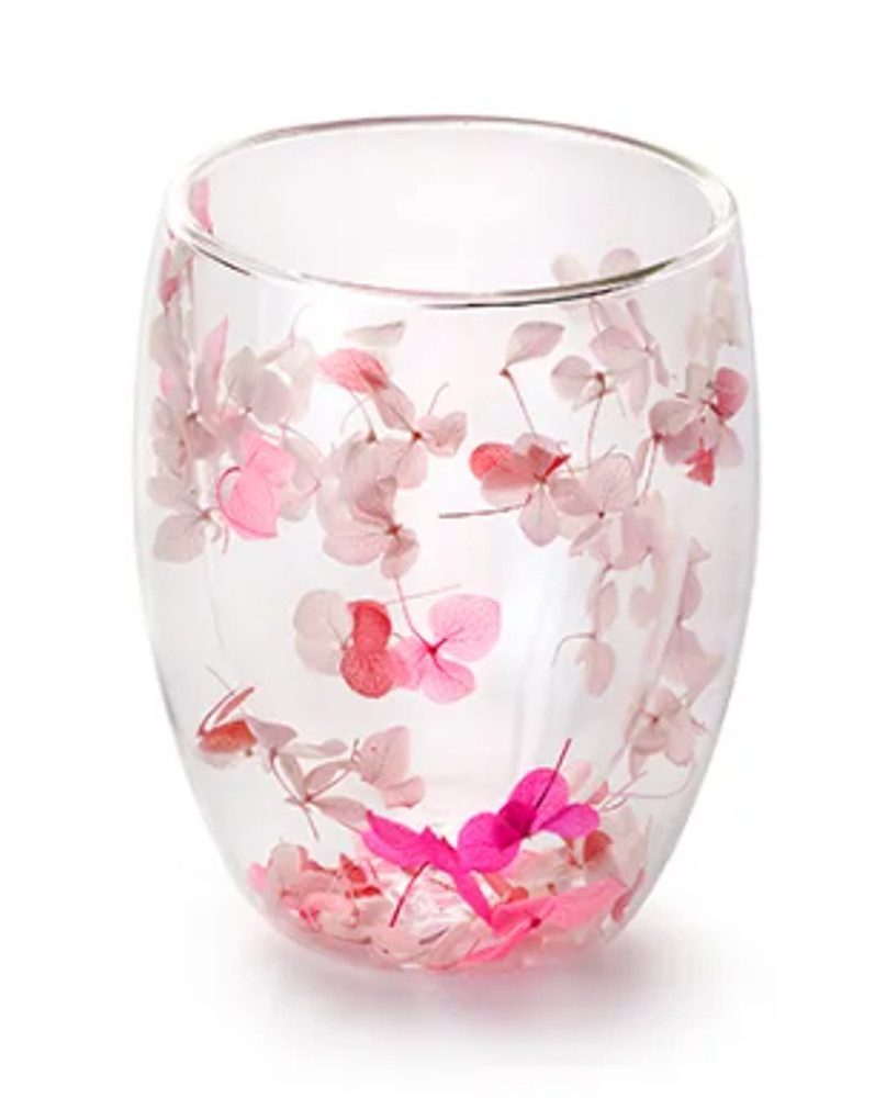 ChaCult Teeglas Edvina pink - hitzebeständig - mit Trockenblumen, 1-tlg., doppelwandig
