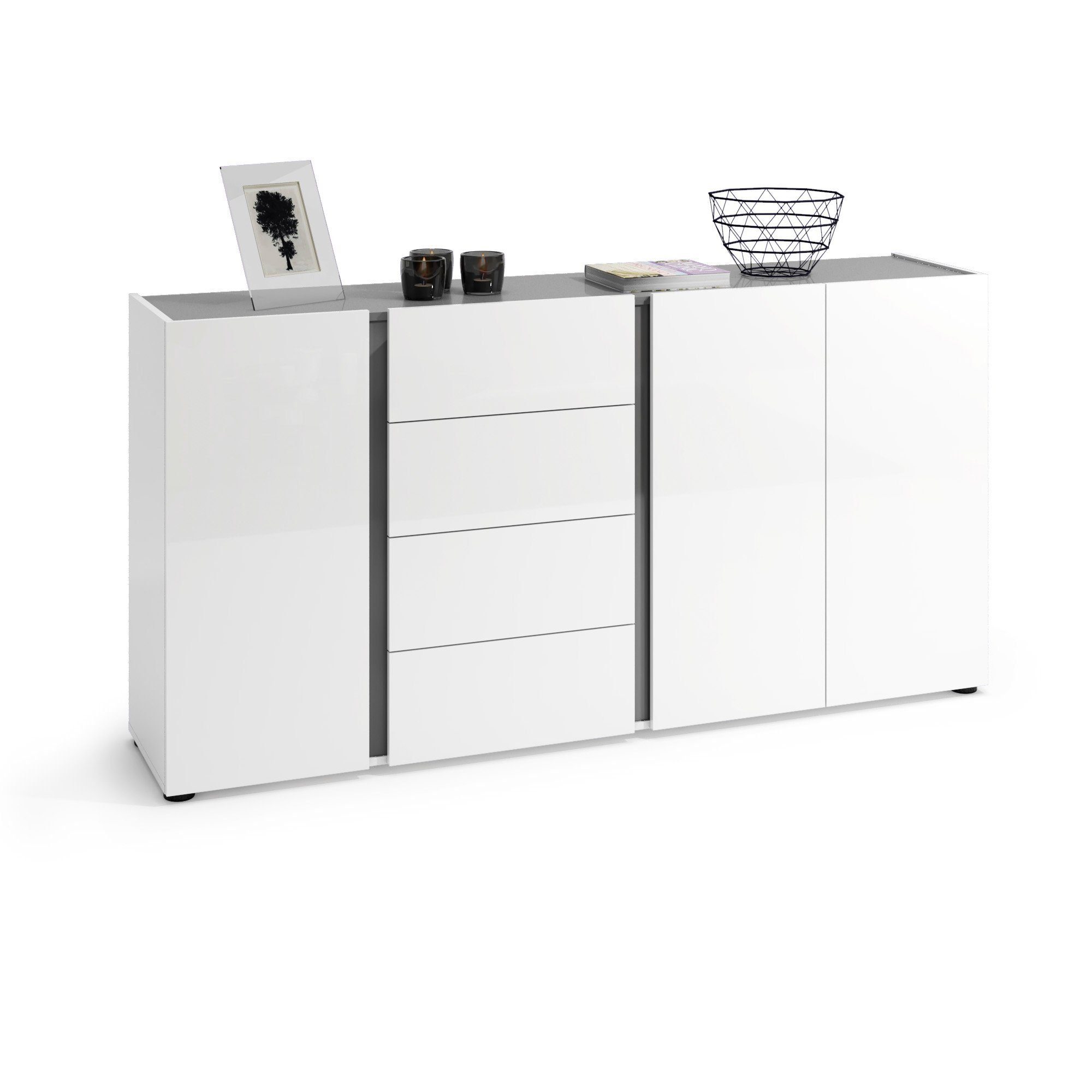 KITALY Sideboard in wei, Holzwerkstoff - 180x92x40cm (BxHxT)