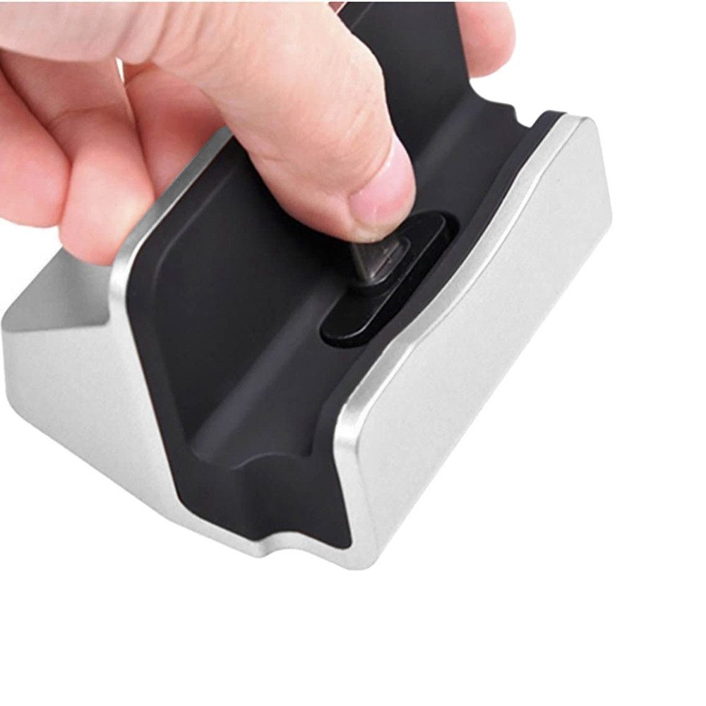 Trade-Shop Smartphone-Dockingstation USB-C Typ-C Ladegerät Ladestation Ladekabel Type-C 3.1 für Handy, Plug & Play / Anti-Rutsch-Fläche für besseren Stand