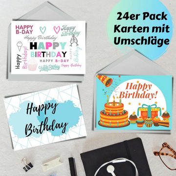 Domelo Geburtstagskarte Geburtstagskarten 24er Set mit Umschlag, Happy Birthday Postkarten, Grußkarten 24er Set, Kraftpapier Karten zum Geburtstag