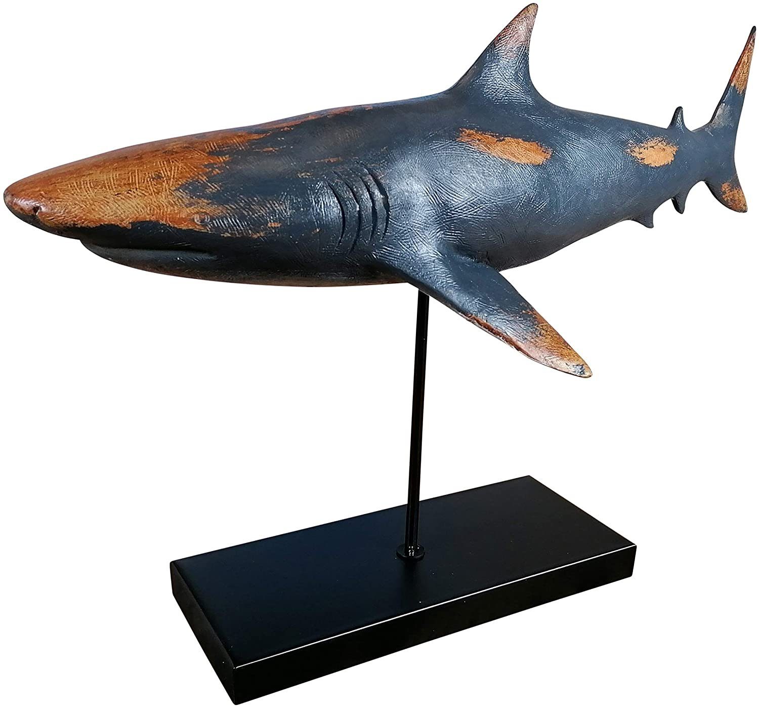 MichaelNoll Dekofigur Hai Haifisch Fisch für Badezimmer Polyresin Modern Holz-Optik XXL Maritime Statue Wohnung Deko - Wohnzimmer, Dekoration - Skulptur Schlafzimmer 59x24x38,5 cm für - Dekofigur in oder